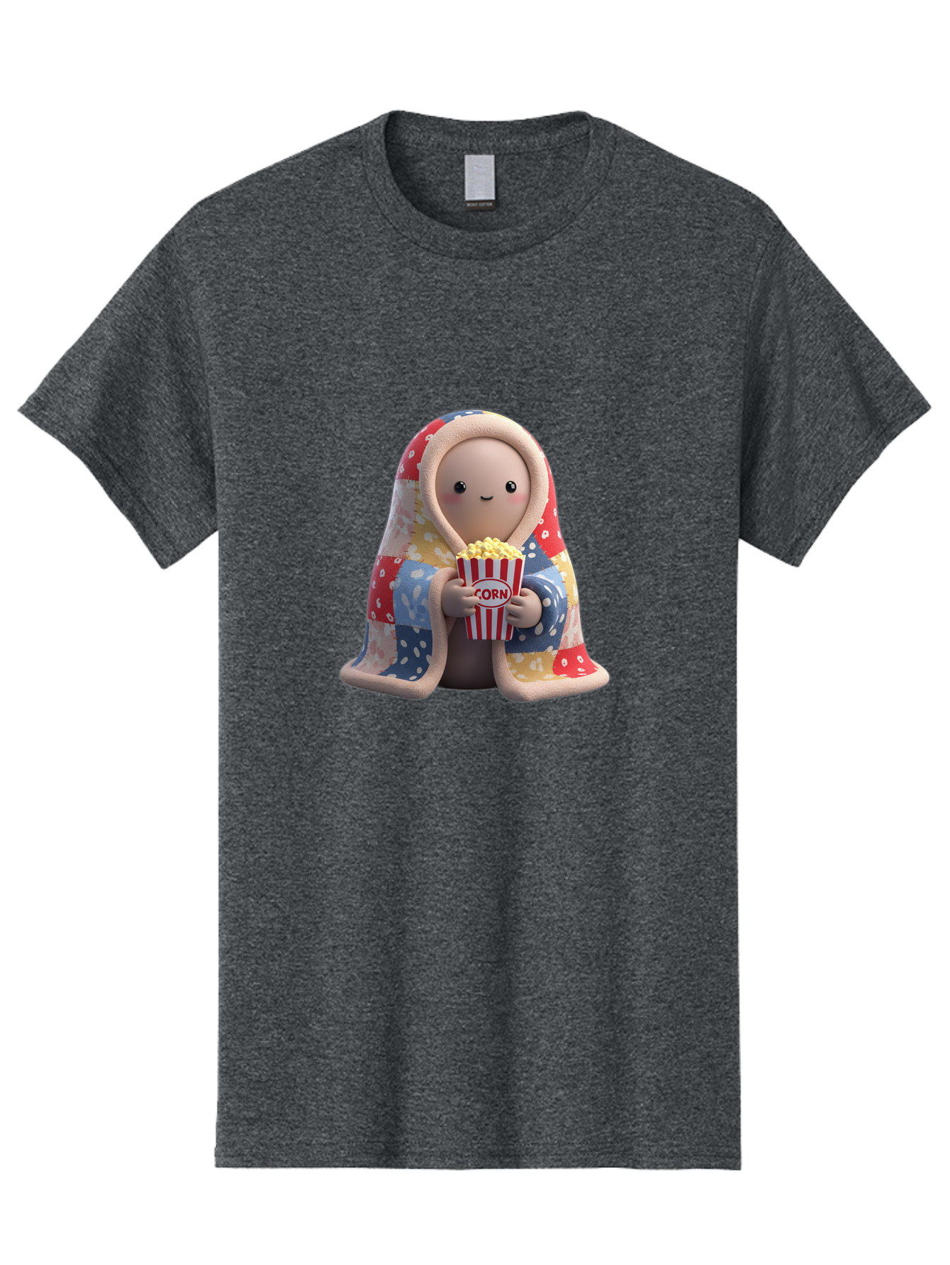 Corn Men'S Graphic Tee, 100% Cotton, Comfortable Casual Summer Wear, Machine Washable, Cartoon Character, Cozy Blanket, Popcorn Bucket, Red And White Stripes, Smiling Face, Cute Illustration, Snack Time, Movie Night, Cozy Atmosphere, Bab819