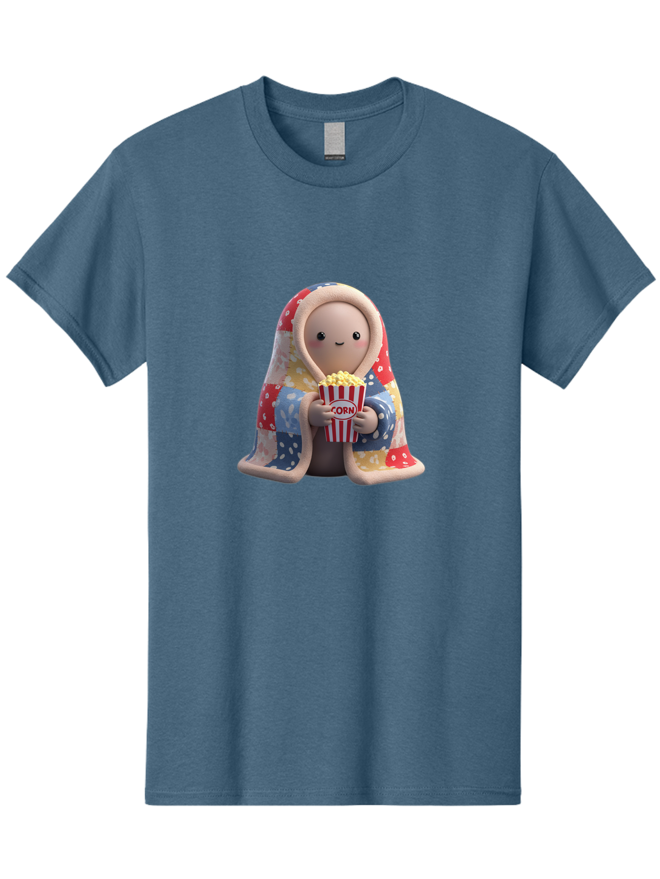 Corn Men'S Graphic Tee, 100% Cotton, Comfortable Casual Summer Wear, Machine Washable, Cartoon Character, Cozy Blanket, Popcorn Bucket, Red And White Stripes, Smiling Face, Cute Illustration, Snack Time, Movie Night, Cozy Atmosphere, Bab819