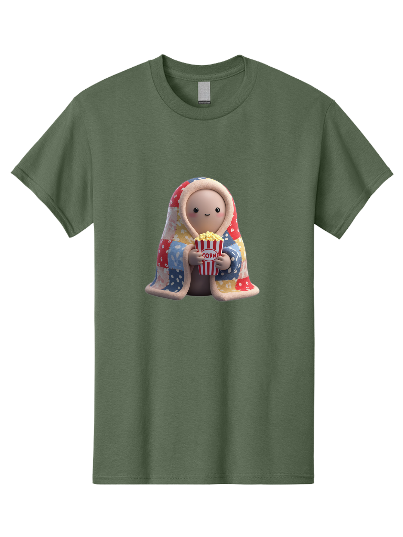 Corn Men'S Graphic Tee, 100% Cotton, Comfortable Casual Summer Wear, Machine Washable, Cartoon Character, Cozy Blanket, Popcorn Bucket, Red And White Stripes, Smiling Face, Cute Illustration, Snack Time, Movie Night, Cozy Atmosphere, Bab819