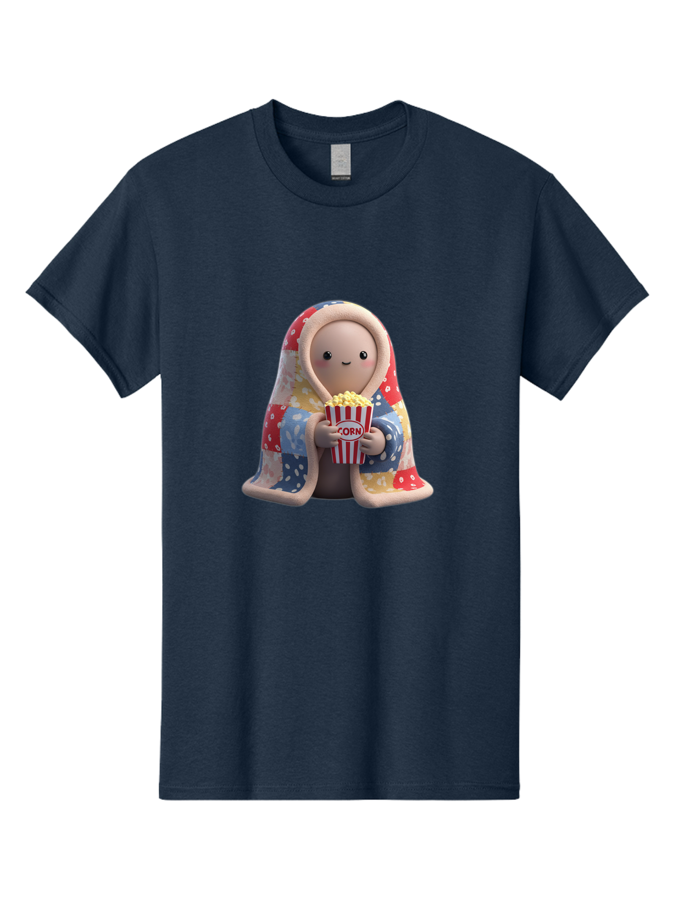 Corn Men'S Graphic Tee, 100% Cotton, Comfortable Casual Summer Wear, Machine Washable, Cartoon Character, Cozy Blanket, Popcorn Bucket, Red And White Stripes, Smiling Face, Cute Illustration, Snack Time, Movie Night, Cozy Atmosphere, Bab819