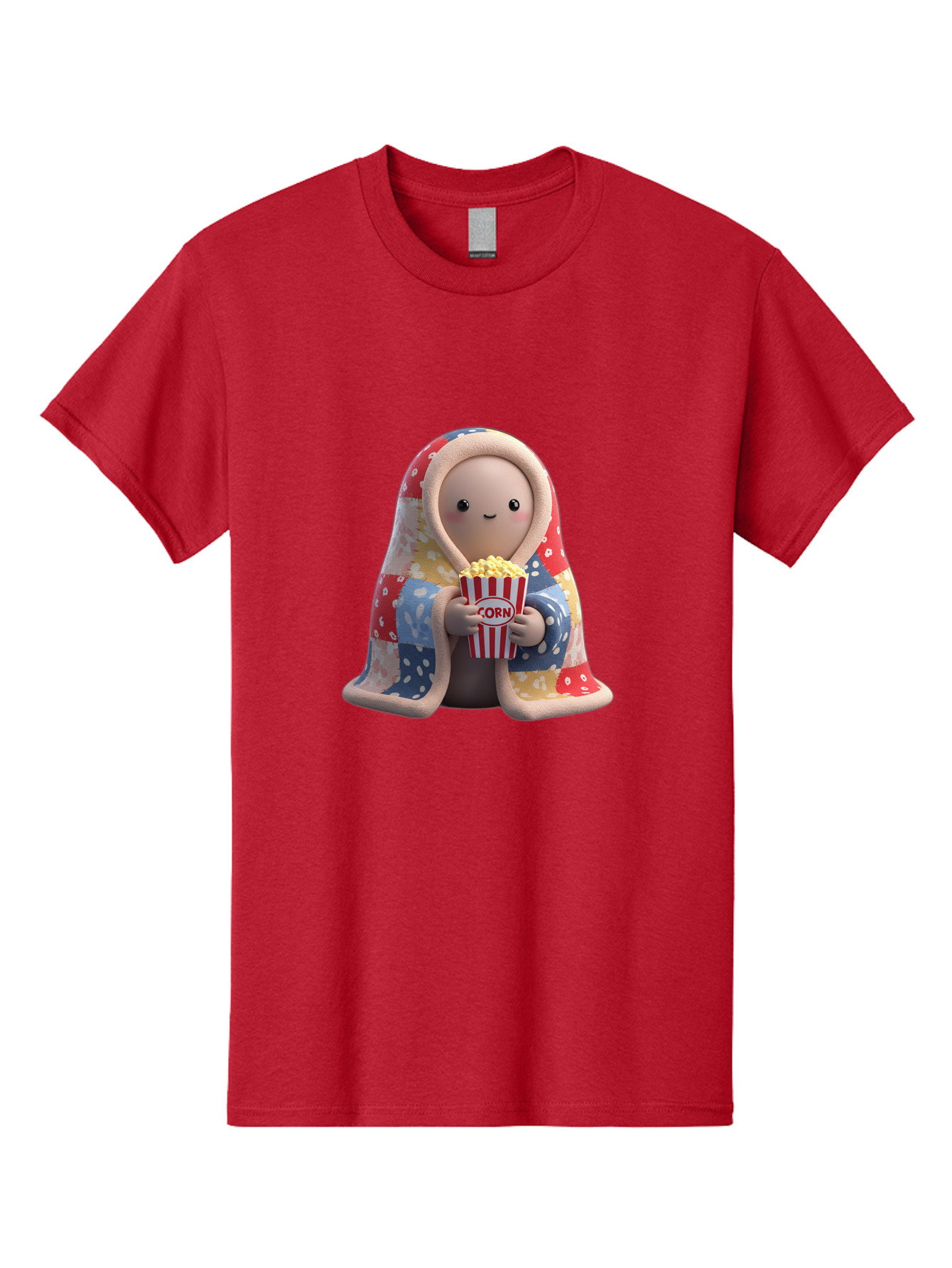 Corn Men'S Graphic Tee, 100% Cotton, Comfortable Casual Summer Wear, Machine Washable, Cartoon Character, Cozy Blanket, Popcorn Bucket, Red And White Stripes, Smiling Face, Cute Illustration, Snack Time, Movie Night, Cozy Atmosphere, Bab819