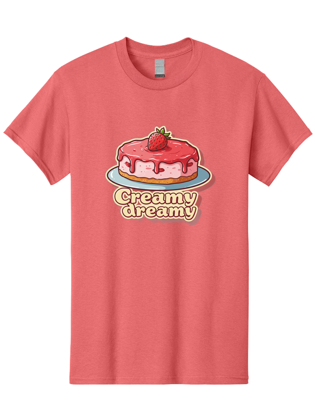 Creamy-Dreamy Men'S Graphic Tee, 100% Cotton, Comfortable Casual Summer Wear, Machine Washable, Strawberry Cheesecake, Sweet Treats, Dessert Lover, Pink Frosting, Strawberry Topping, Creamy Texture, Dreamy Delights, Foodie Art, Bab823