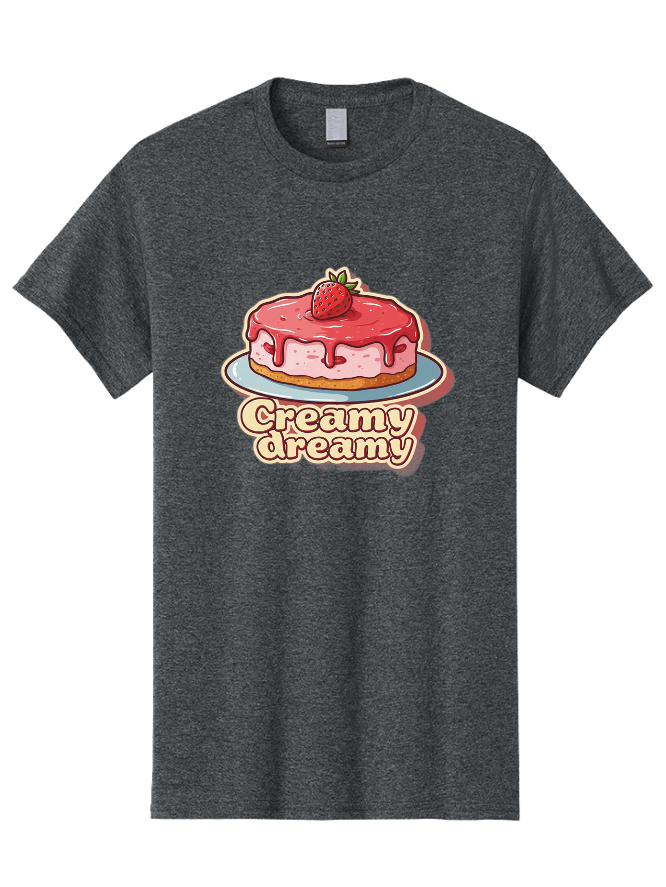 Creamy-Dreamy Men'S Graphic Tee, 100% Cotton, Comfortable Casual Summer Wear, Machine Washable, Strawberry Cheesecake, Sweet Treats, Dessert Lover, Pink Frosting, Strawberry Topping, Creamy Texture, Dreamy Delights, Foodie Art, Bab823