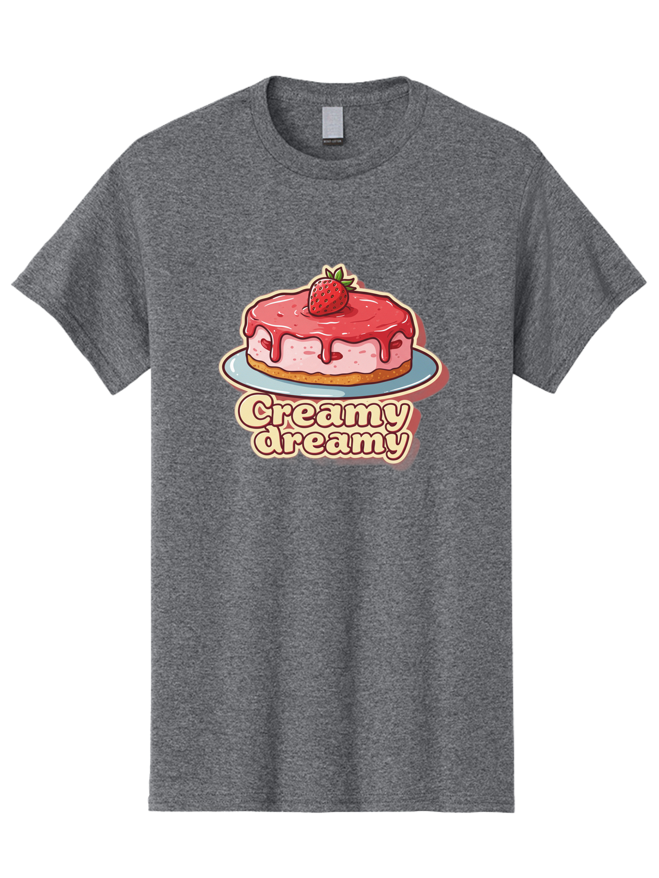 Creamy-Dreamy Men'S Graphic Tee, 100% Cotton, Comfortable Casual Summer Wear, Machine Washable, Strawberry Cheesecake, Sweet Treats, Dessert Lover, Pink Frosting, Strawberry Topping, Creamy Texture, Dreamy Delights, Foodie Art, Bab823