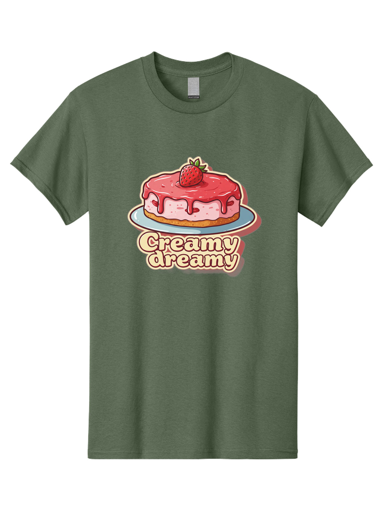 Creamy-Dreamy Men'S Graphic Tee, 100% Cotton, Comfortable Casual Summer Wear, Machine Washable, Strawberry Cheesecake, Sweet Treats, Dessert Lover, Pink Frosting, Strawberry Topping, Creamy Texture, Dreamy Delights, Foodie Art, Bab823
