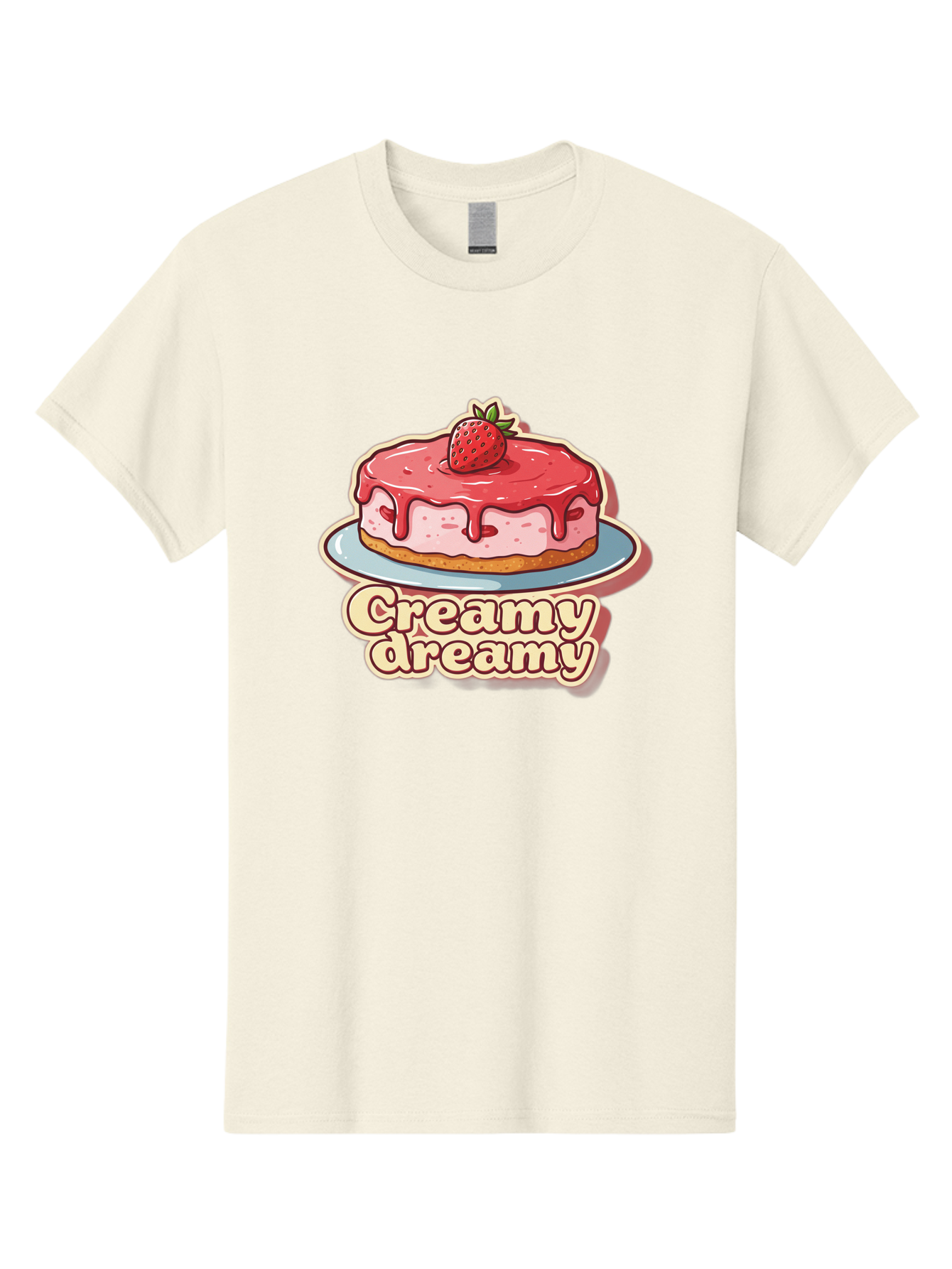 Creamy-Dreamy Men'S Graphic Tee, 100% Cotton, Comfortable Casual Summer Wear, Machine Washable, Strawberry Cheesecake, Sweet Treats, Dessert Lover, Pink Frosting, Strawberry Topping, Creamy Texture, Dreamy Delights, Foodie Art, Bab823