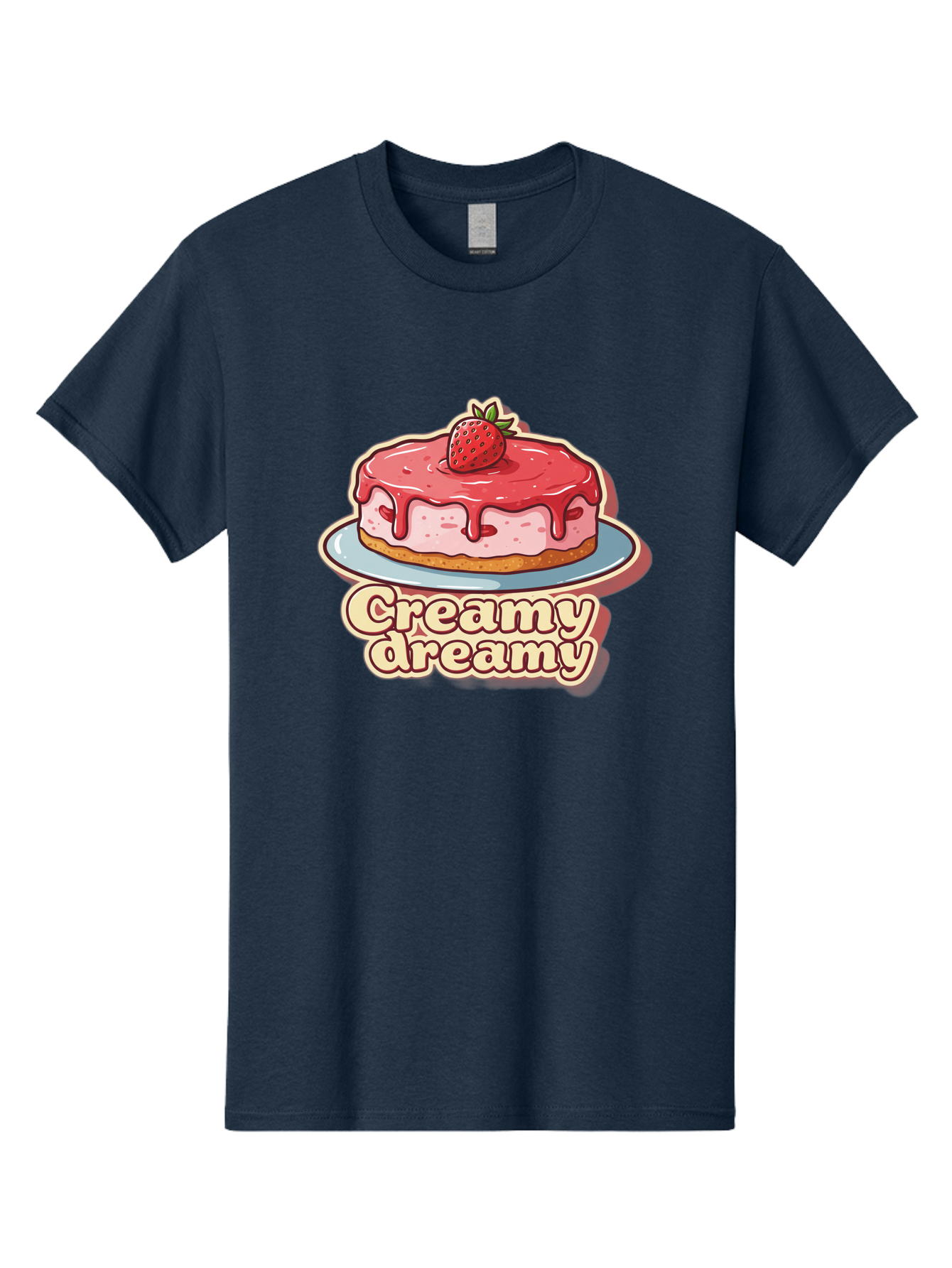 Creamy-Dreamy Men'S Graphic Tee, 100% Cotton, Comfortable Casual Summer Wear, Machine Washable, Strawberry Cheesecake, Sweet Treats, Dessert Lover, Pink Frosting, Strawberry Topping, Creamy Texture, Dreamy Delights, Foodie Art, Bab823