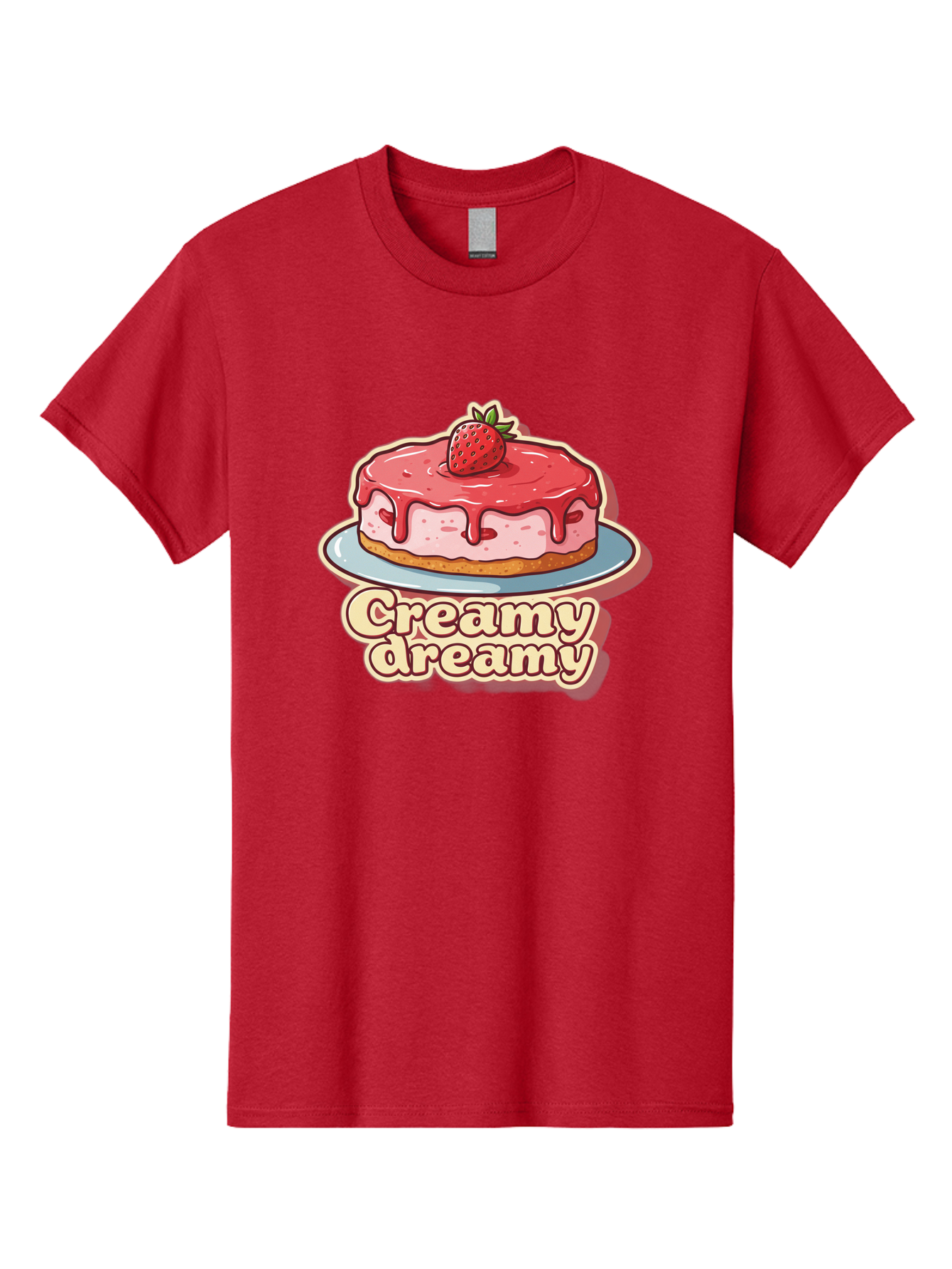 Creamy-Dreamy Men'S Graphic Tee, 100% Cotton, Comfortable Casual Summer Wear, Machine Washable, Strawberry Cheesecake, Sweet Treats, Dessert Lover, Pink Frosting, Strawberry Topping, Creamy Texture, Dreamy Delights, Foodie Art, Bab823