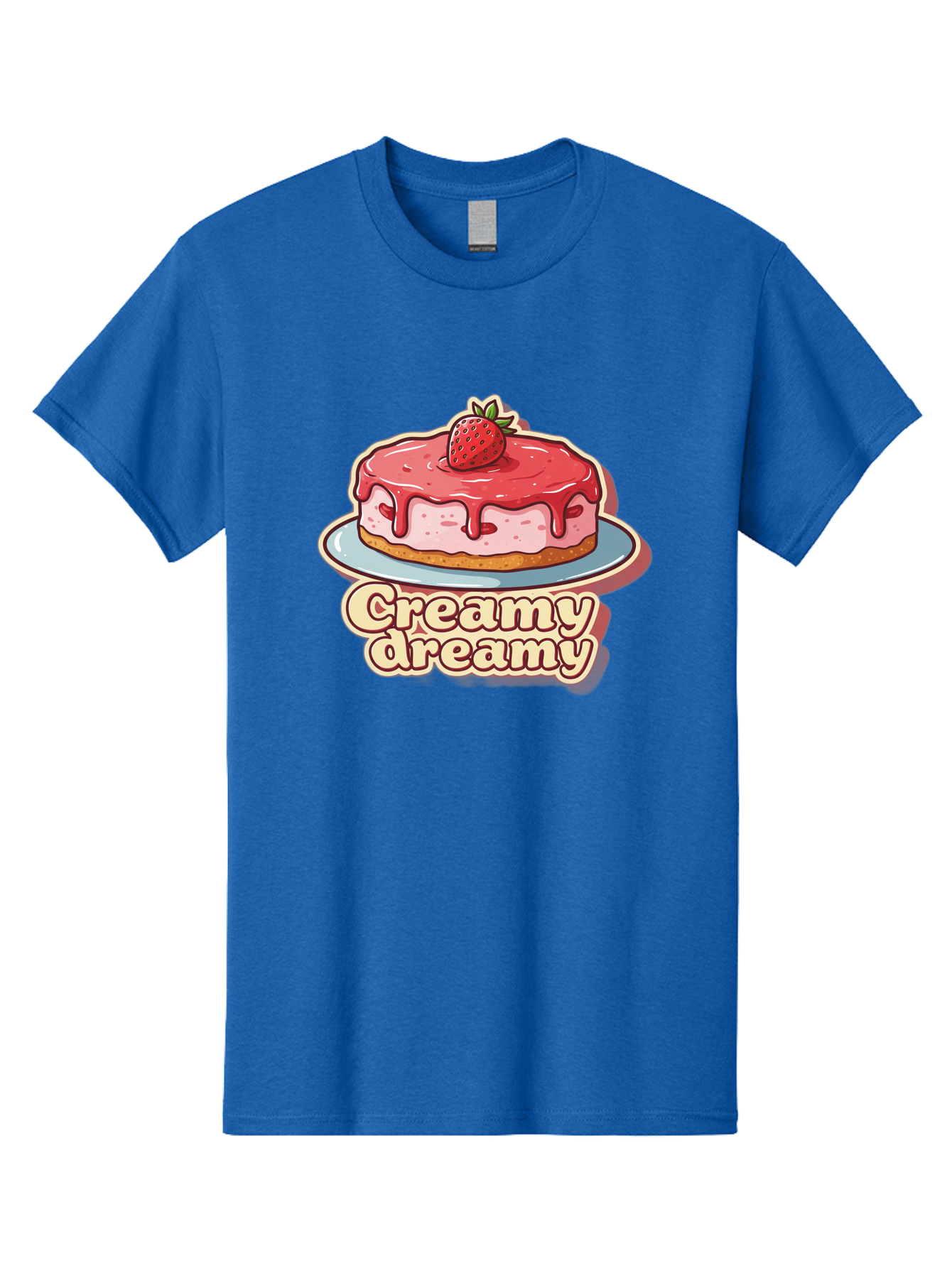 Creamy-Dreamy Men'S Graphic Tee, 100% Cotton, Comfortable Casual Summer Wear, Machine Washable, Strawberry Cheesecake, Sweet Treats, Dessert Lover, Pink Frosting, Strawberry Topping, Creamy Texture, Dreamy Delights, Foodie Art, Bab823