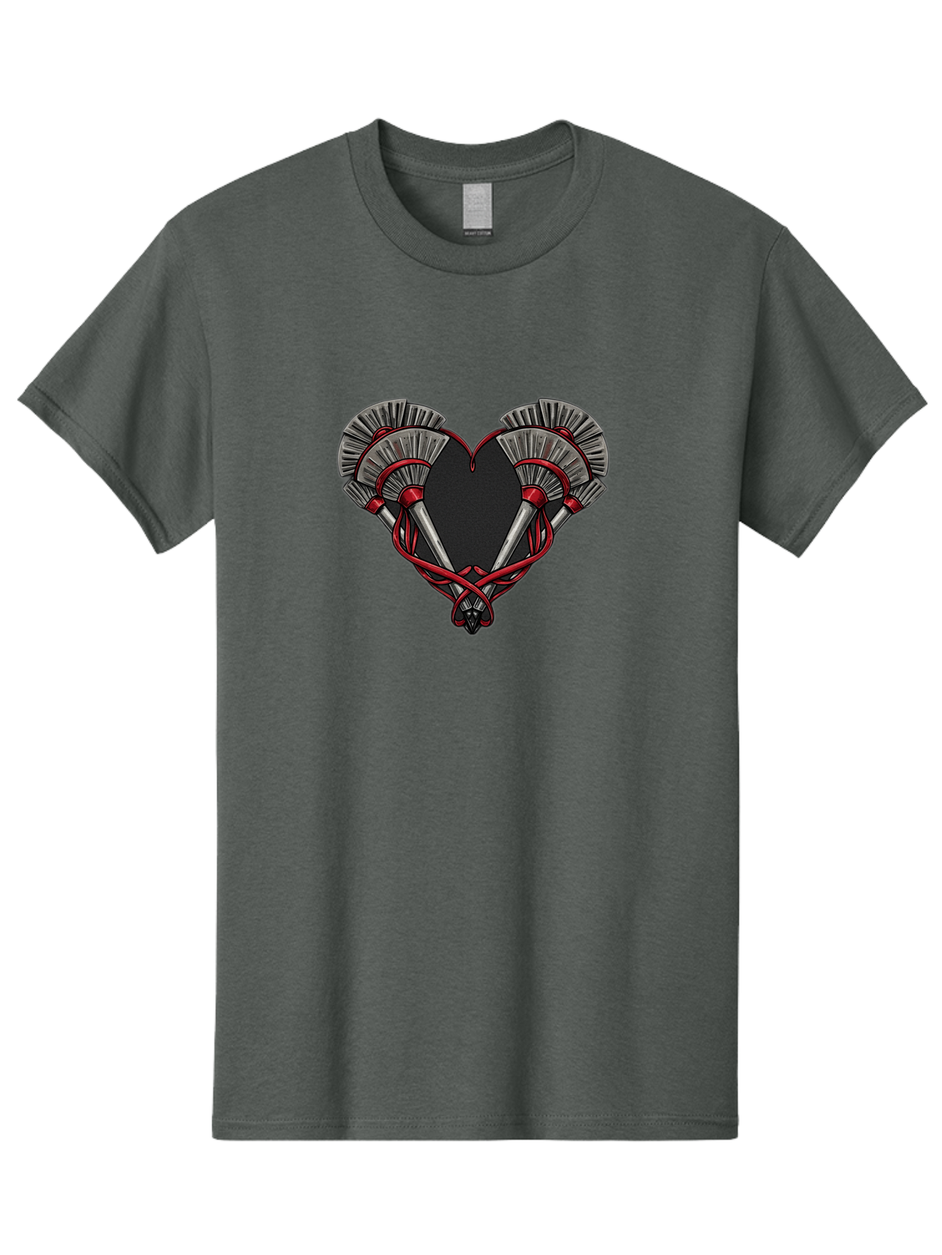Crossed-Swords-In-Heart Men'S Graphic Tee, 100% Cotton, Comfortable Casual Summer Wear, Machine Washable, Crossed Daggers, Heart Shape, Red Ribbon, Black Heart, Dagger Blades, Silver Handles, Red Accents, Gothic Design, Symbolic Artwork, Bab824