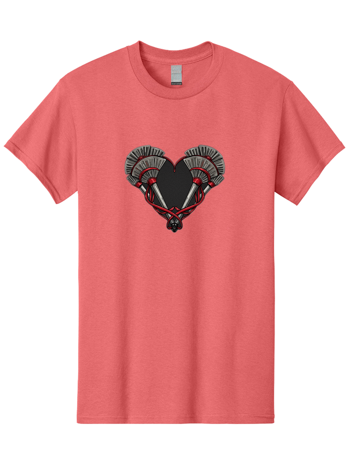 Crossed-Swords-In-Heart Men'S Graphic Tee, 100% Cotton, Comfortable Casual Summer Wear, Machine Washable, Crossed Daggers, Heart Shape, Red Ribbon, Black Heart, Dagger Blades, Silver Handles, Red Accents, Gothic Design, Symbolic Artwork, Bab824