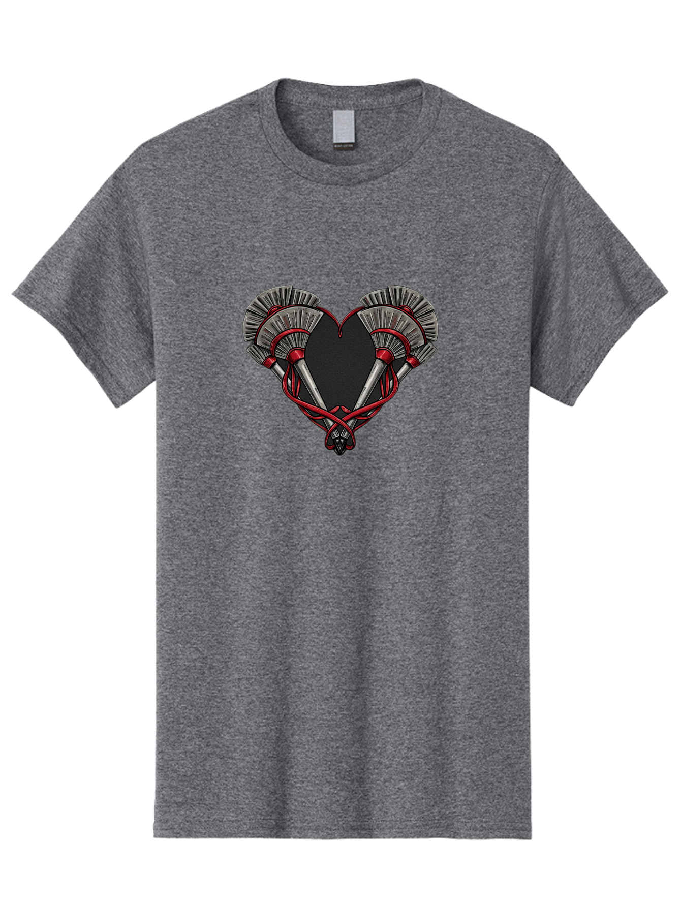 Crossed-Swords-In-Heart Men'S Graphic Tee, 100% Cotton, Comfortable Casual Summer Wear, Machine Washable, Crossed Daggers, Heart Shape, Red Ribbon, Black Heart, Dagger Blades, Silver Handles, Red Accents, Gothic Design, Symbolic Artwork, Bab824
