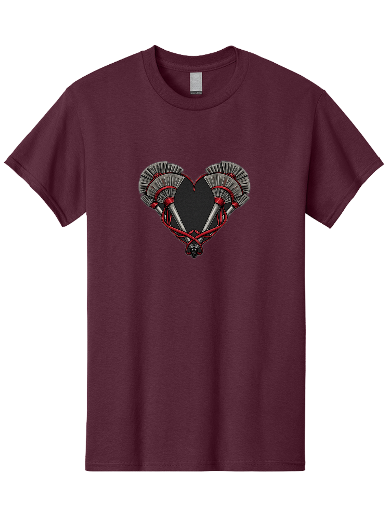 Crossed-Swords-In-Heart Men'S Graphic Tee, 100% Cotton, Comfortable Casual Summer Wear, Machine Washable, Crossed Daggers, Heart Shape, Red Ribbon, Black Heart, Dagger Blades, Silver Handles, Red Accents, Gothic Design, Symbolic Artwork, Bab824