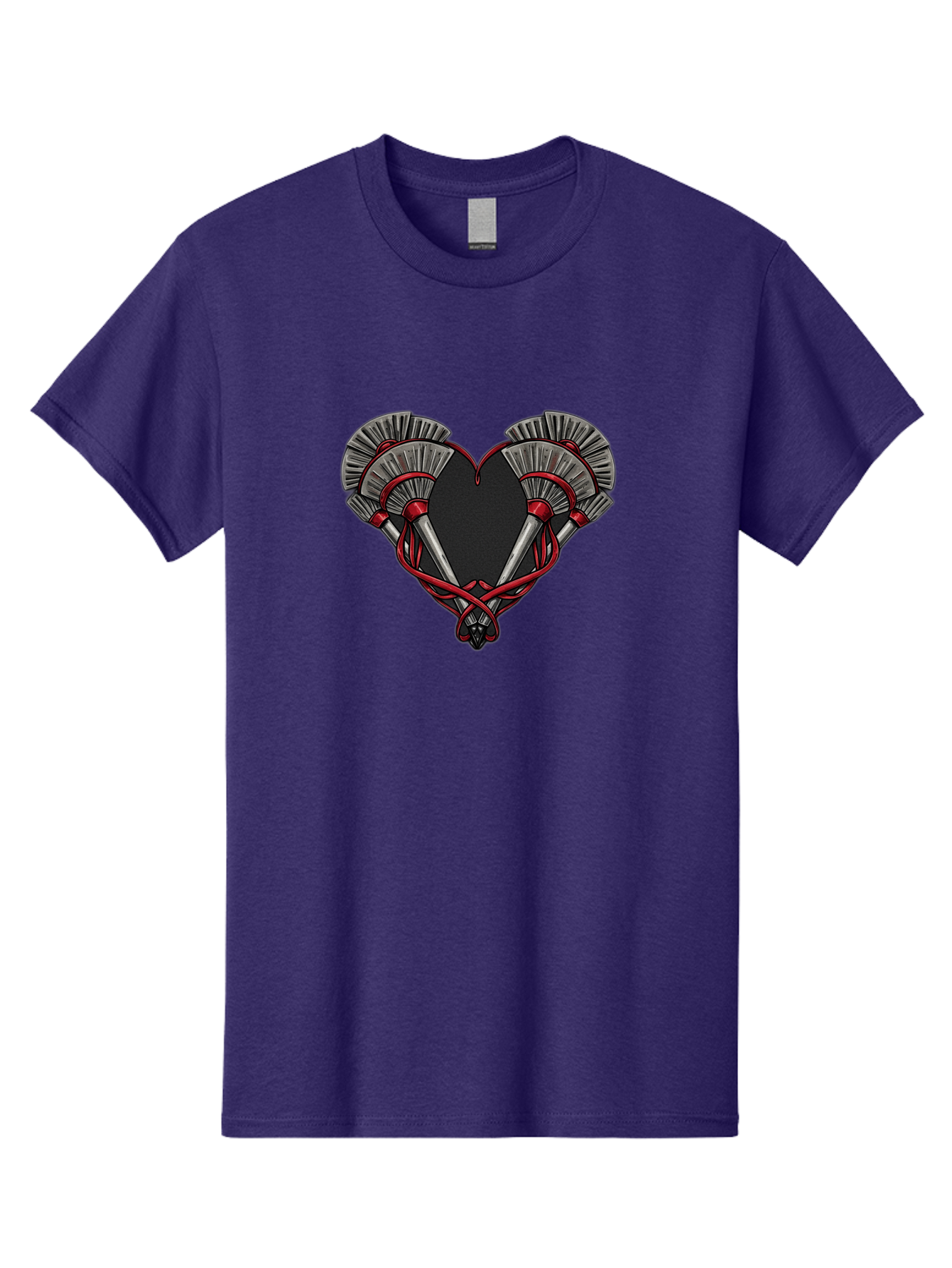 Crossed-Swords-In-Heart Men'S Graphic Tee, 100% Cotton, Comfortable Casual Summer Wear, Machine Washable, Crossed Daggers, Heart Shape, Red Ribbon, Black Heart, Dagger Blades, Silver Handles, Red Accents, Gothic Design, Symbolic Artwork, Bab824