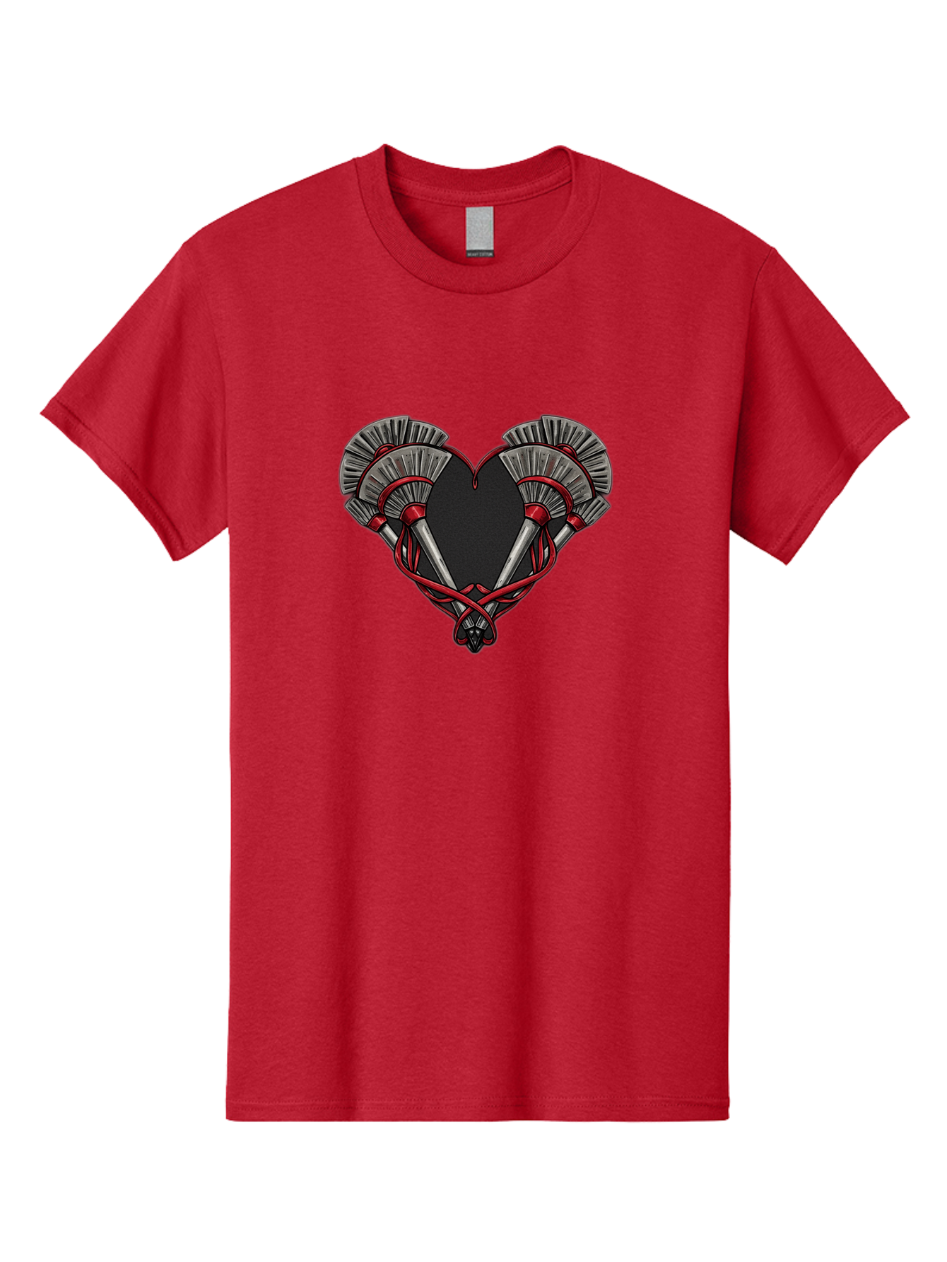 Crossed-Swords-In-Heart Men'S Graphic Tee, 100% Cotton, Comfortable Casual Summer Wear, Machine Washable, Crossed Daggers, Heart Shape, Red Ribbon, Black Heart, Dagger Blades, Silver Handles, Red Accents, Gothic Design, Symbolic Artwork, Bab824