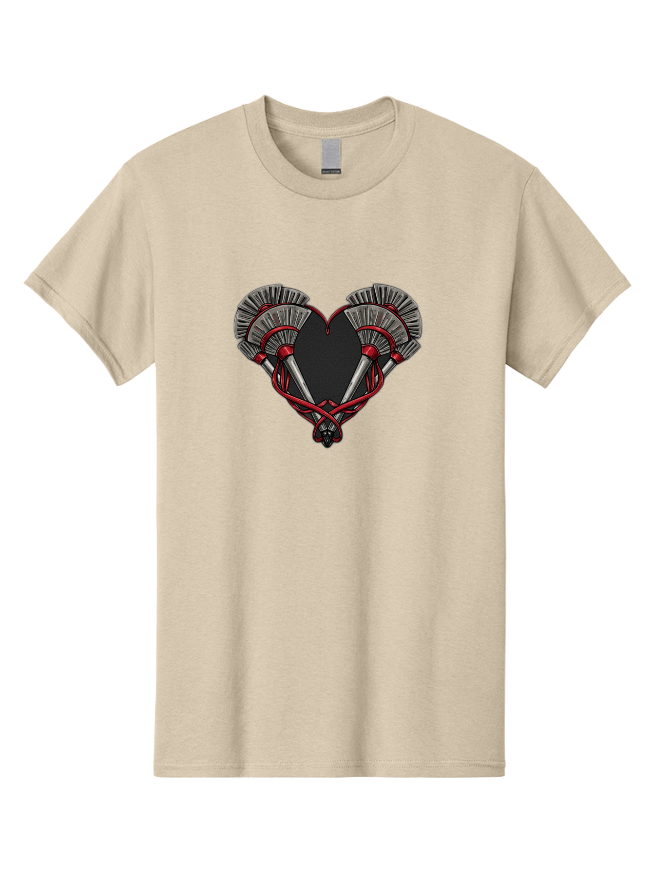 Crossed-Swords-In-Heart Men'S Graphic Tee, 100% Cotton, Comfortable Casual Summer Wear, Machine Washable, Crossed Daggers, Heart Shape, Red Ribbon, Black Heart, Dagger Blades, Silver Handles, Red Accents, Gothic Design, Symbolic Artwork, Bab824
