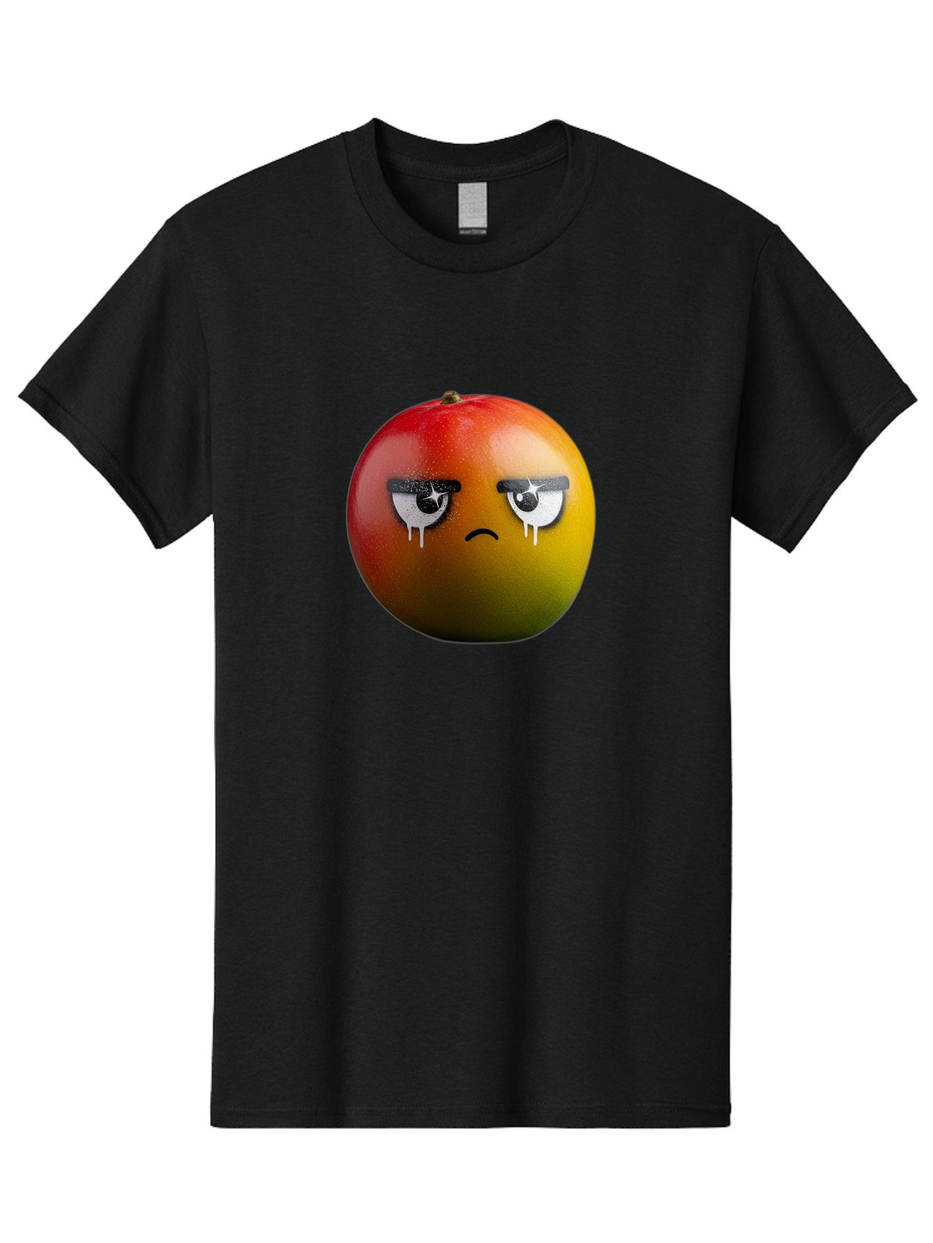 Crying-Mango-1 Men'S Graphic Tee, 100% Cotton, Comfortable Casual Summer Wear, Machine Washable, Mango With Sad Face, Crying Fruit, Distressed Expression, Emotional Fruit, Vibrant Colors, Artistic Design, Creative Illustration, Digital Art, Bab826