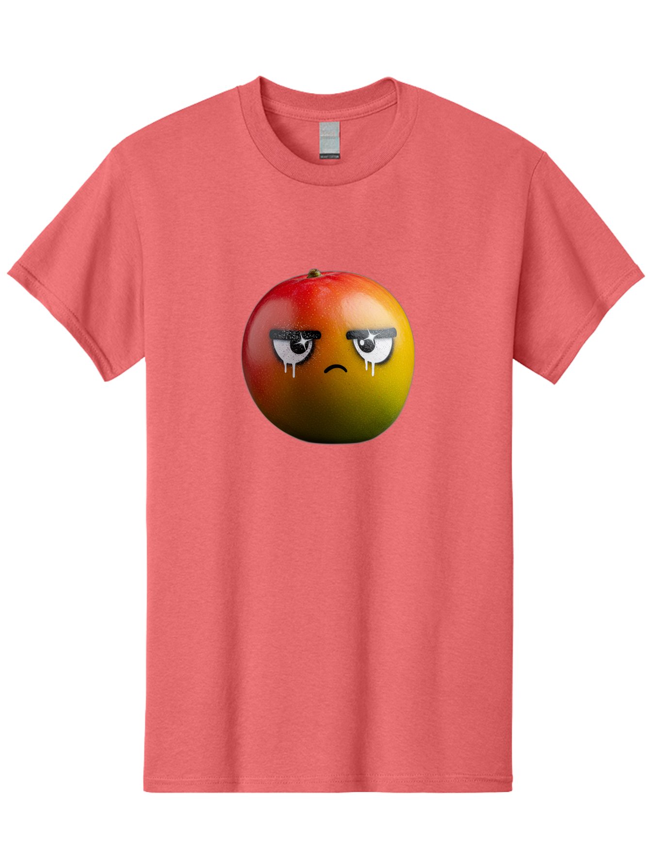 Crying-Mango-1 Men'S Graphic Tee, 100% Cotton, Comfortable Casual Summer Wear, Machine Washable, Mango With Sad Face, Crying Fruit, Distressed Expression, Emotional Fruit, Vibrant Colors, Artistic Design, Creative Illustration, Digital Art, Bab826
