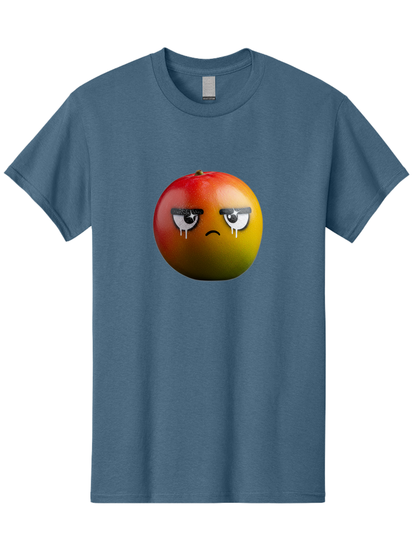 Crying-Mango-1 Men'S Graphic Tee, 100% Cotton, Comfortable Casual Summer Wear, Machine Washable, Mango With Sad Face, Crying Fruit, Distressed Expression, Emotional Fruit, Vibrant Colors, Artistic Design, Creative Illustration, Digital Art, Bab826