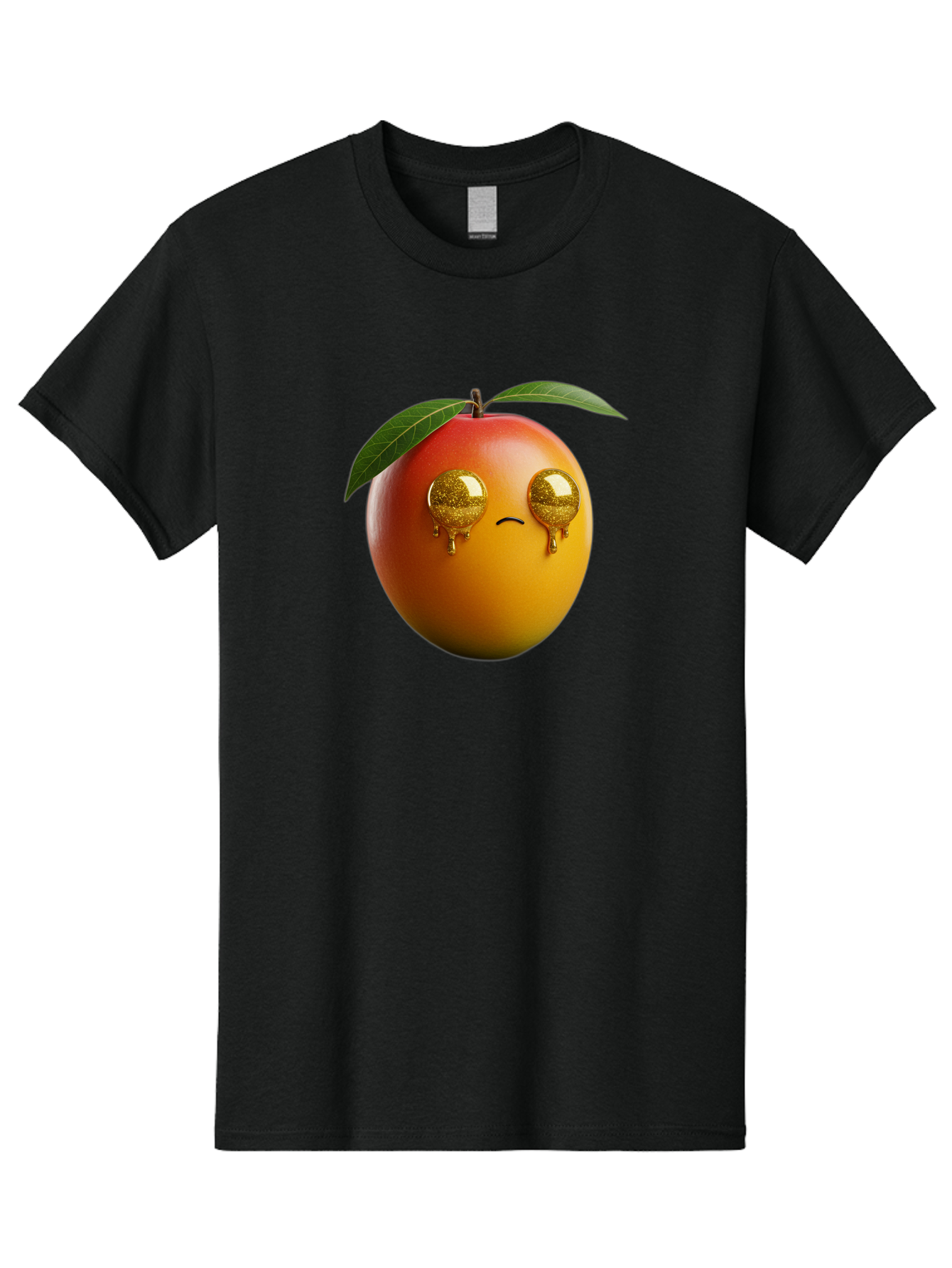 Crying-Mango Men'S Graphic Tee, 100% Cotton, Comfortable Casual Summer Wear, Machine Washable, Peach Fruit, Cartoon Character, Sad Face, Glossy Eyes, Vibrant Colors, Digital Art, Emotive Expression, Funny Fruit Bab827