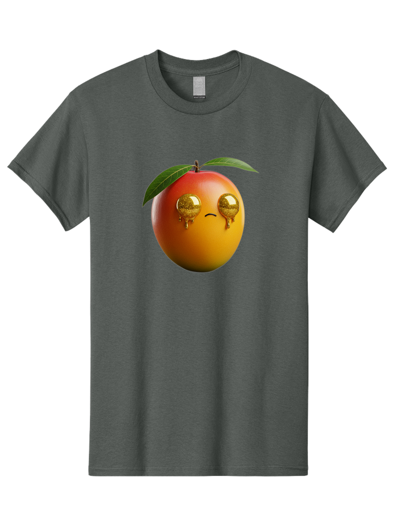 Crying-Mango Men'S Graphic Tee, 100% Cotton, Comfortable Casual Summer Wear, Machine Washable, Peach Fruit, Cartoon Character, Sad Face, Glossy Eyes, Vibrant Colors, Digital Art, Emotive Expression, Funny Fruit Bab827