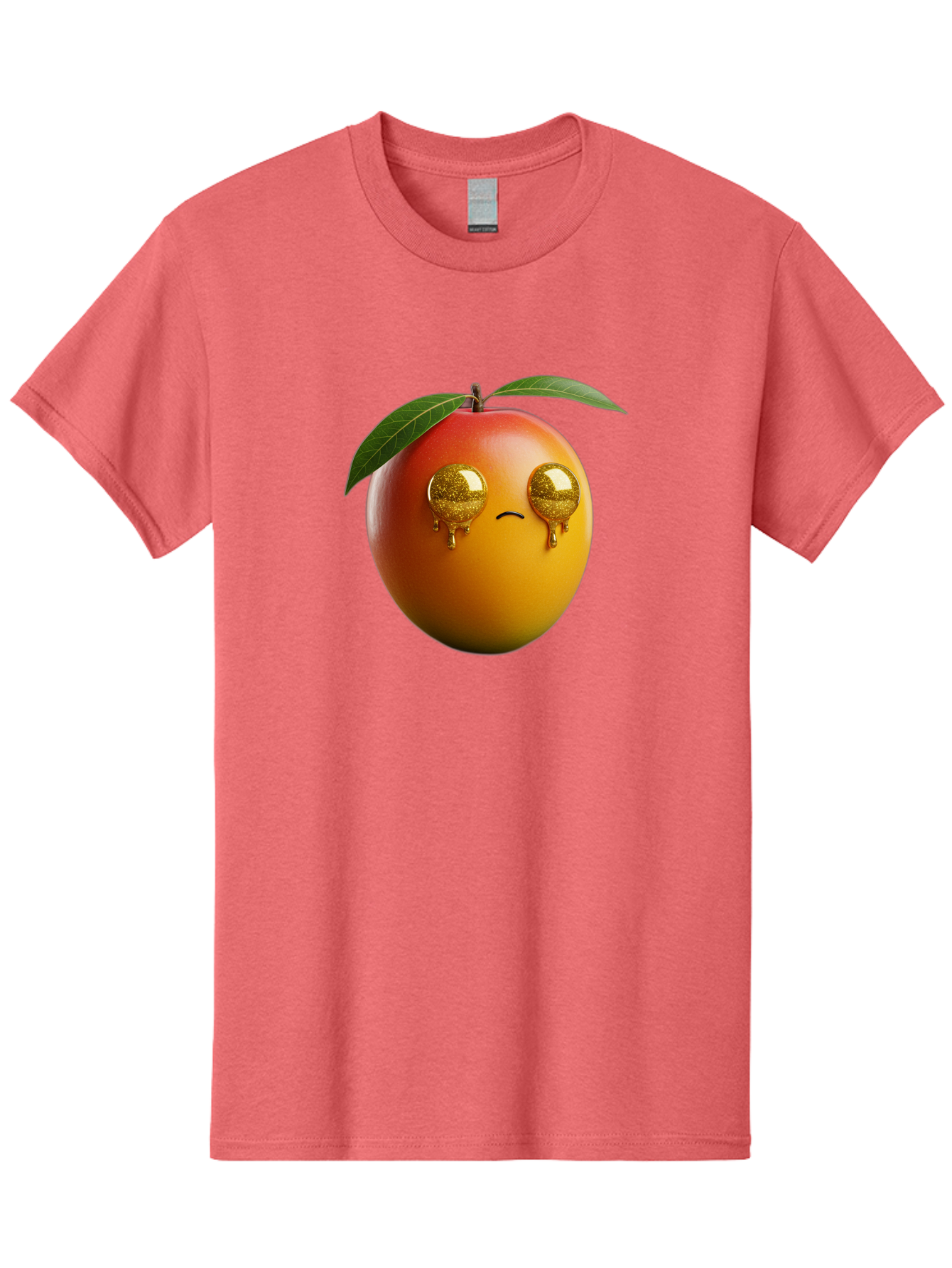 Crying-Mango Men'S Graphic Tee, 100% Cotton, Comfortable Casual Summer Wear, Machine Washable, Peach Fruit, Cartoon Character, Sad Face, Glossy Eyes, Vibrant Colors, Digital Art, Emotive Expression, Funny Fruit Bab827