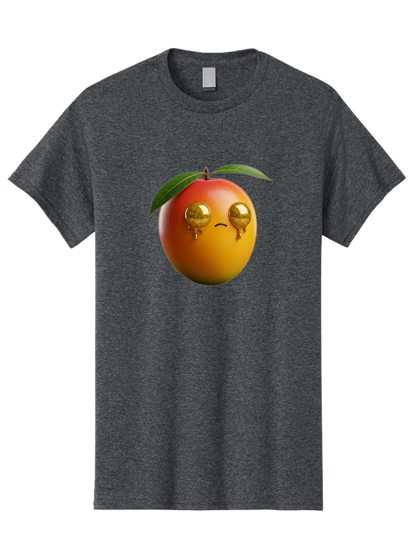 Crying-Mango Men'S Graphic Tee, 100% Cotton, Comfortable Casual Summer Wear, Machine Washable, Peach Fruit, Cartoon Character, Sad Face, Glossy Eyes, Vibrant Colors, Digital Art, Emotive Expression, Funny Fruit Bab827