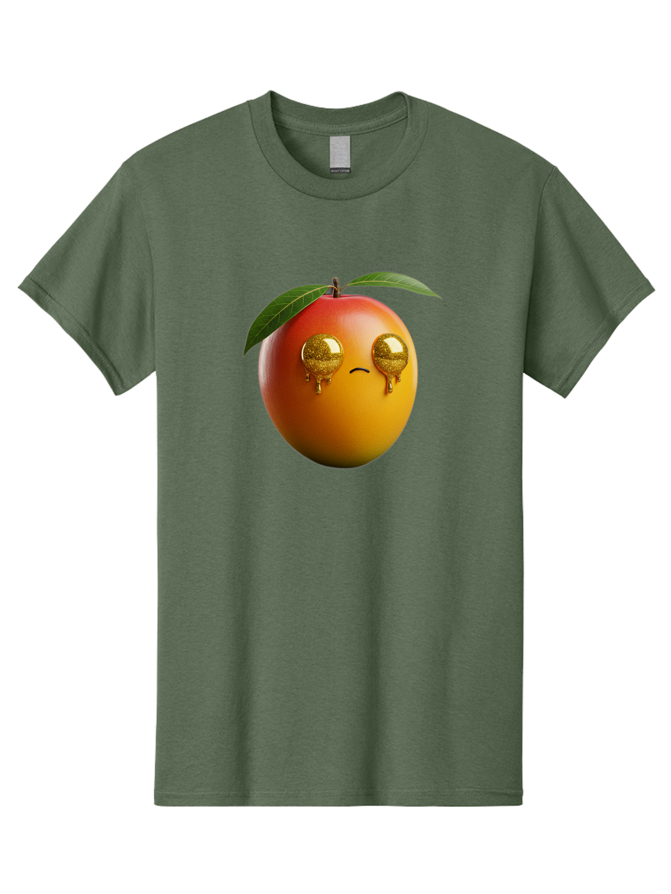 Crying-Mango Men'S Graphic Tee, 100% Cotton, Comfortable Casual Summer Wear, Machine Washable, Peach Fruit, Cartoon Character, Sad Face, Glossy Eyes, Vibrant Colors, Digital Art, Emotive Expression, Funny Fruit Bab827