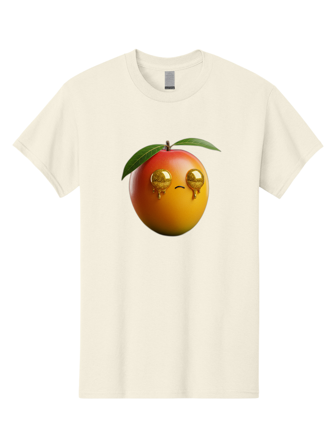 Crying-Mango Men'S Graphic Tee, 100% Cotton, Comfortable Casual Summer Wear, Machine Washable, Peach Fruit, Cartoon Character, Sad Face, Glossy Eyes, Vibrant Colors, Digital Art, Emotive Expression, Funny Fruit Bab827