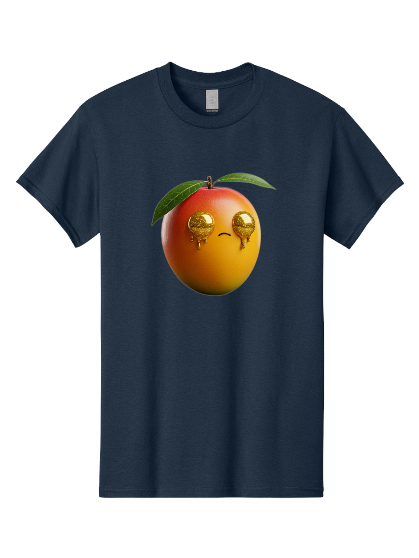 Crying-Mango Men'S Graphic Tee, 100% Cotton, Comfortable Casual Summer Wear, Machine Washable, Peach Fruit, Cartoon Character, Sad Face, Glossy Eyes, Vibrant Colors, Digital Art, Emotive Expression, Funny Fruit Bab827