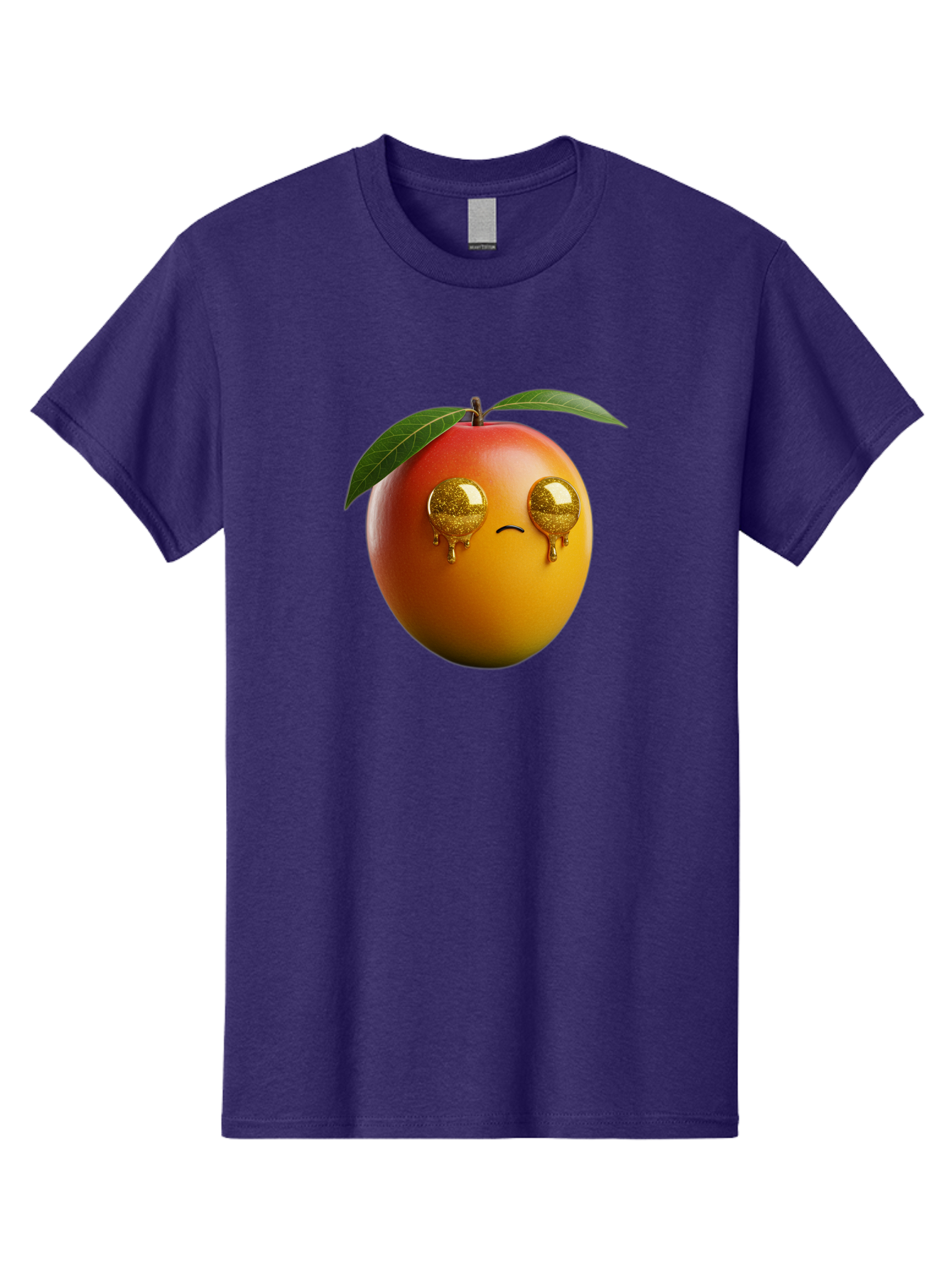 Crying-Mango Men'S Graphic Tee, 100% Cotton, Comfortable Casual Summer Wear, Machine Washable, Peach Fruit, Cartoon Character, Sad Face, Glossy Eyes, Vibrant Colors, Digital Art, Emotive Expression, Funny Fruit Bab827