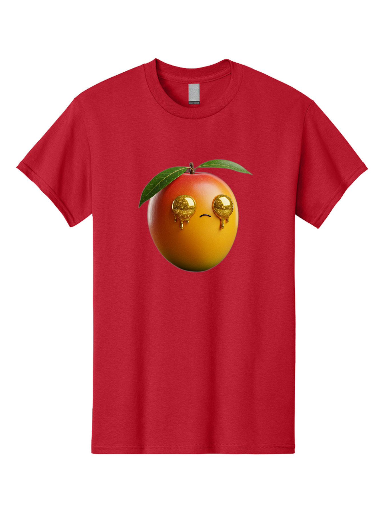 Crying-Mango Men'S Graphic Tee, 100% Cotton, Comfortable Casual Summer Wear, Machine Washable, Peach Fruit, Cartoon Character, Sad Face, Glossy Eyes, Vibrant Colors, Digital Art, Emotive Expression, Funny Fruit Bab827