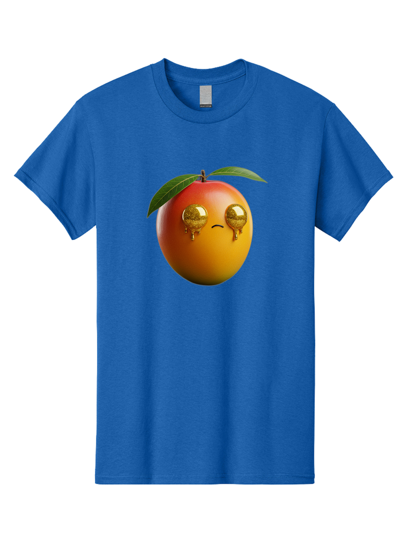 Crying-Mango Men'S Graphic Tee, 100% Cotton, Comfortable Casual Summer Wear, Machine Washable, Peach Fruit, Cartoon Character, Sad Face, Glossy Eyes, Vibrant Colors, Digital Art, Emotive Expression, Funny Fruit Bab827