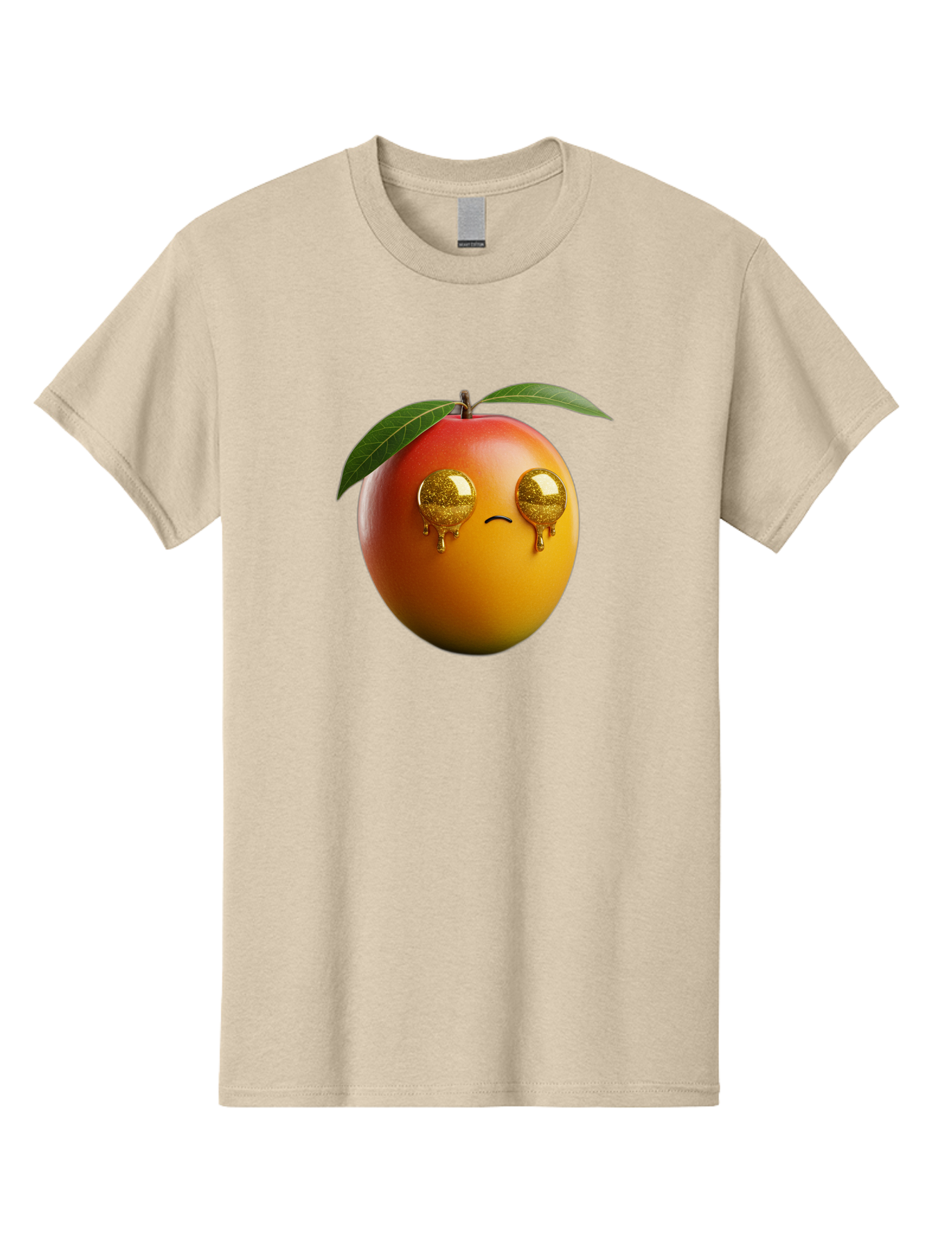 Crying-Mango Men'S Graphic Tee, 100% Cotton, Comfortable Casual Summer Wear, Machine Washable, Peach Fruit, Cartoon Character, Sad Face, Glossy Eyes, Vibrant Colors, Digital Art, Emotive Expression, Funny Fruit Bab827