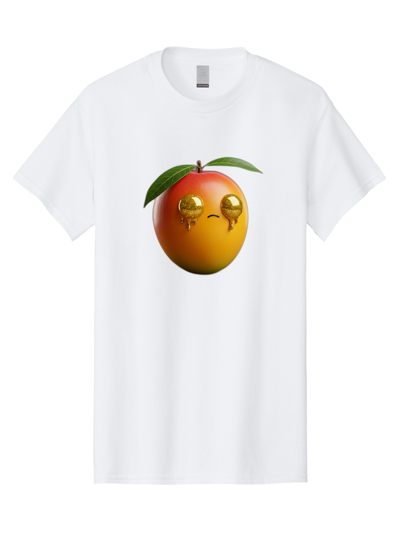 Crying-Mango Men'S Graphic Tee, 100% Cotton, Comfortable Casual Summer Wear, Machine Washable, Peach Fruit, Cartoon Character, Sad Face, Glossy Eyes, Vibrant Colors, Digital Art, Emotive Expression, Funny Fruit Bab827
