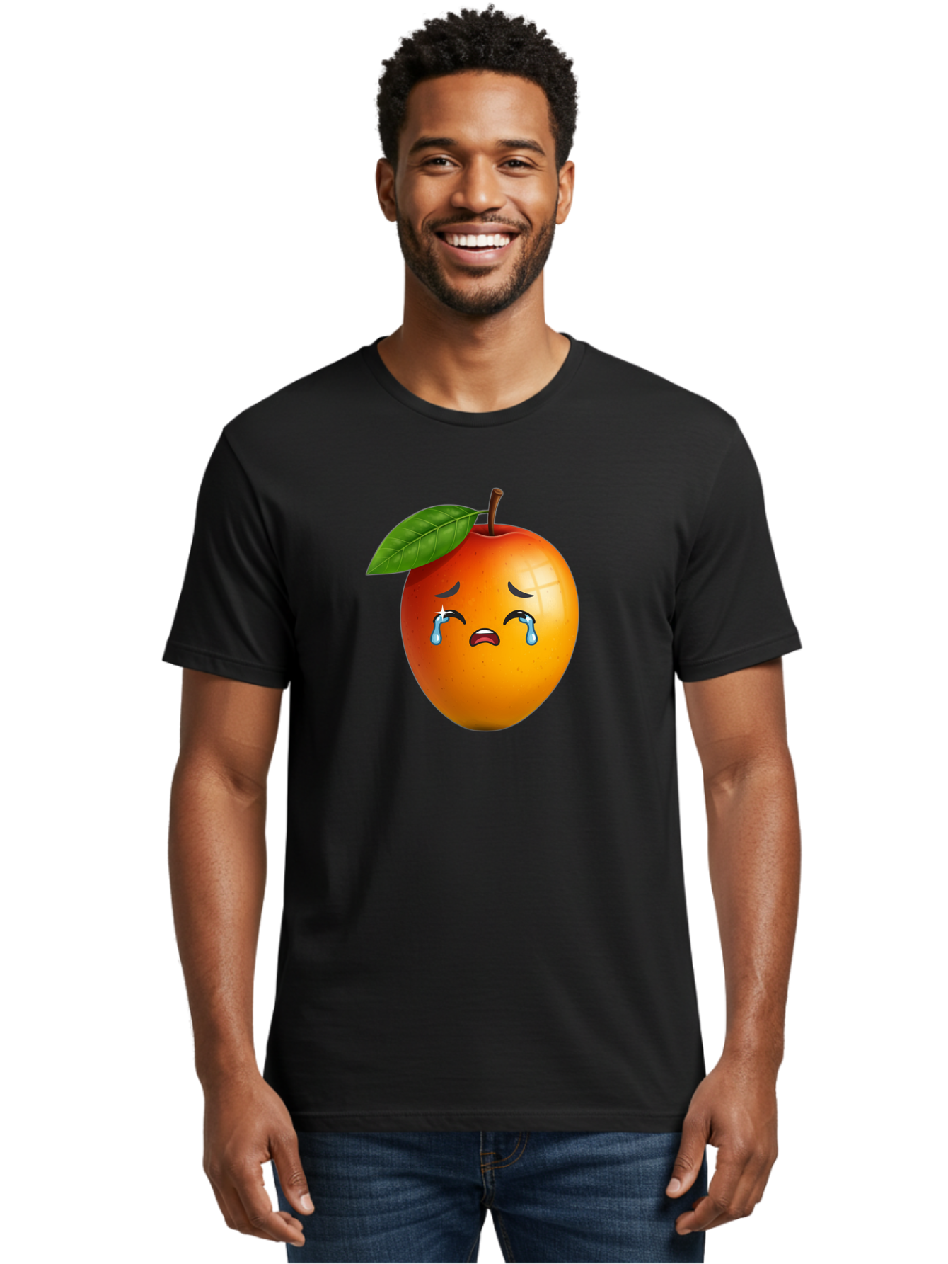 Crying-Peach Men'S Graphic Tee, 100% Cotton, Comfortable Casual Summer Wear, Machine Washable, Peach Fruit, Crying Face, Sad Expression, Tears, Sorrowful Emoji, Fruit Emoji, Emotional Face, Crying Peach, Peach With Tears Bab828