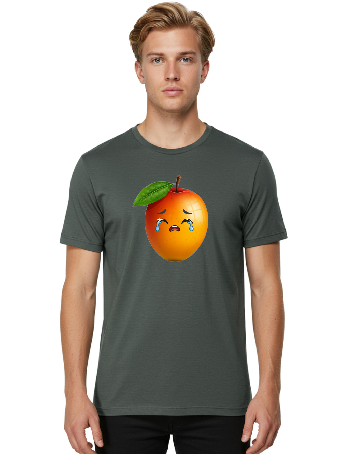 Crying-Peach Men'S Graphic Tee, 100% Cotton, Comfortable Casual Summer Wear, Machine Washable, Peach Fruit, Crying Face, Sad Expression, Tears, Sorrowful Emoji, Fruit Emoji, Emotional Face, Crying Peach, Peach With Tears Bab828