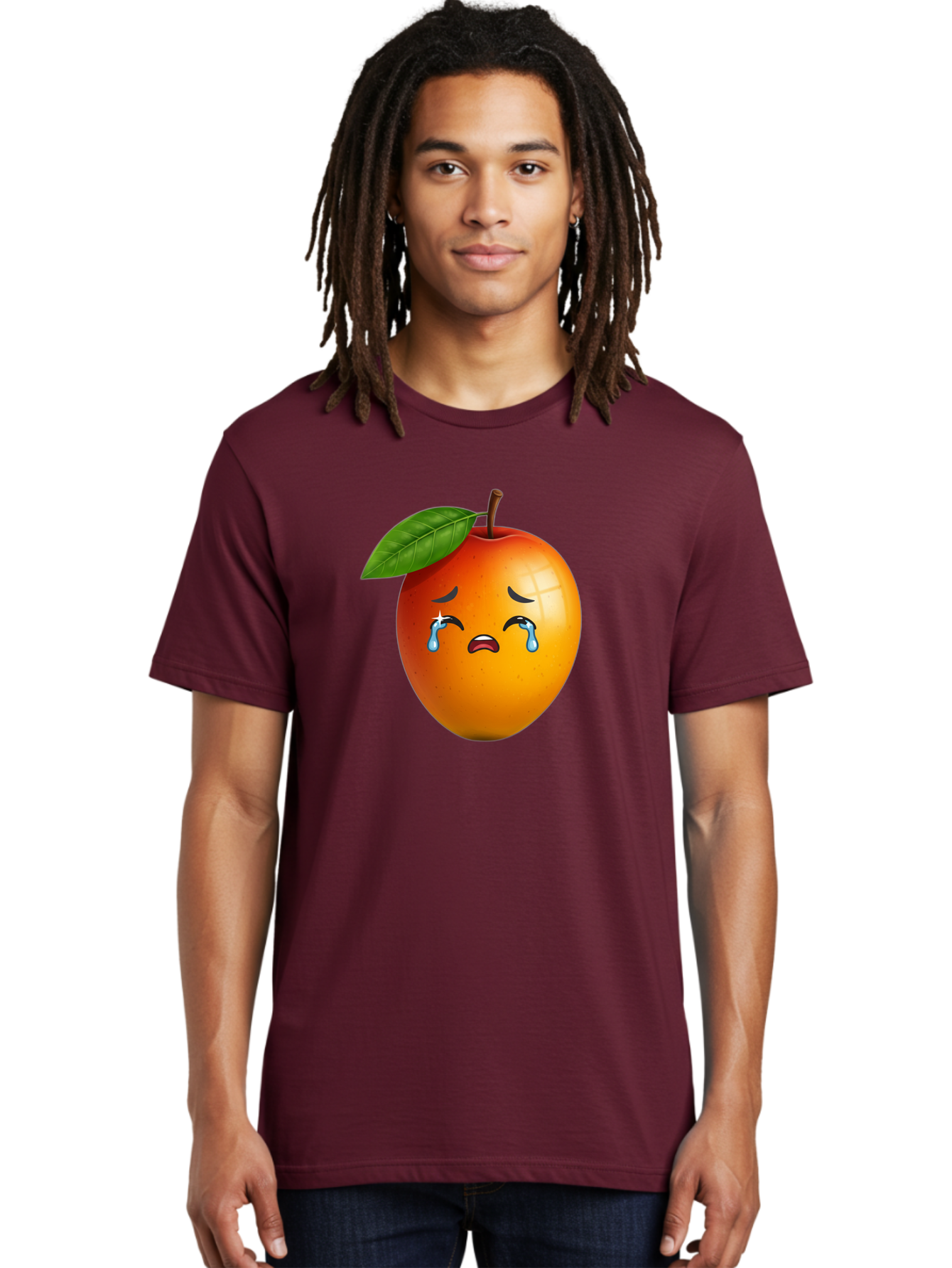 Crying-Peach Men'S Graphic Tee, 100% Cotton, Comfortable Casual Summer Wear, Machine Washable, Peach Fruit, Crying Face, Sad Expression, Tears, Sorrowful Emoji, Fruit Emoji, Emotional Face, Crying Peach, Peach With Tears Bab828