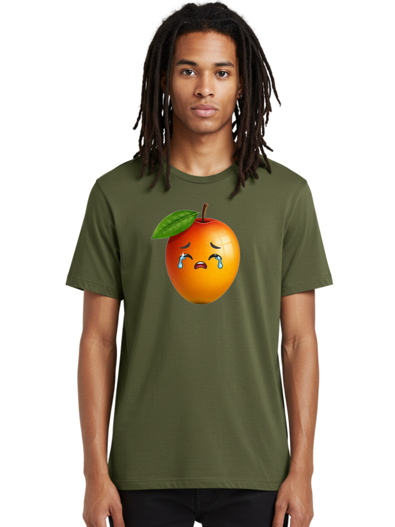 Crying-Peach Men'S Graphic Tee, 100% Cotton, Comfortable Casual Summer Wear, Machine Washable, Peach Fruit, Crying Face, Sad Expression, Tears, Sorrowful Emoji, Fruit Emoji, Emotional Face, Crying Peach, Peach With Tears Bab828