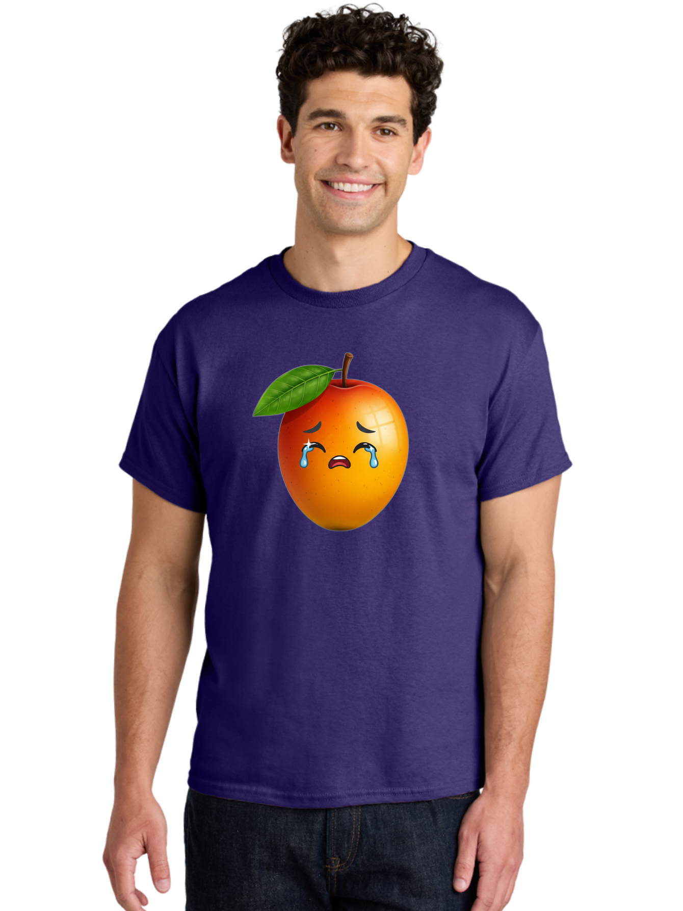 Crying-Peach Men'S Graphic Tee, 100% Cotton, Comfortable Casual Summer Wear, Machine Washable, Peach Fruit, Crying Face, Sad Expression, Tears, Sorrowful Emoji, Fruit Emoji, Emotional Face, Crying Peach, Peach With Tears Bab828