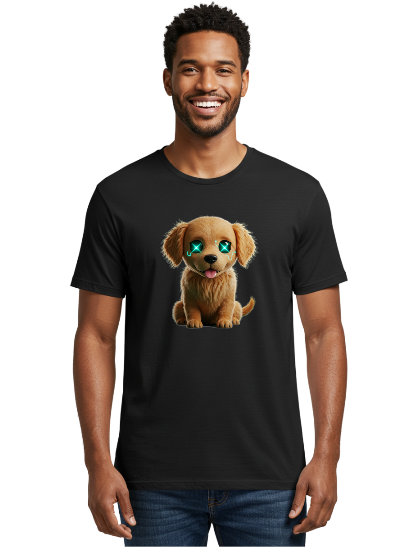 Crying-Puppy-1 Men'S Graphic Tee, 100% Cotton, Comfortable Casual Summer Wear, Machine Washable, Cute Dog, Cartoon-Style, Puppy Eyes, Sad Expression, Crying Tears, Sparkles, Digital Art, Kawaii, Adorable Animal, Funny Face Bab829