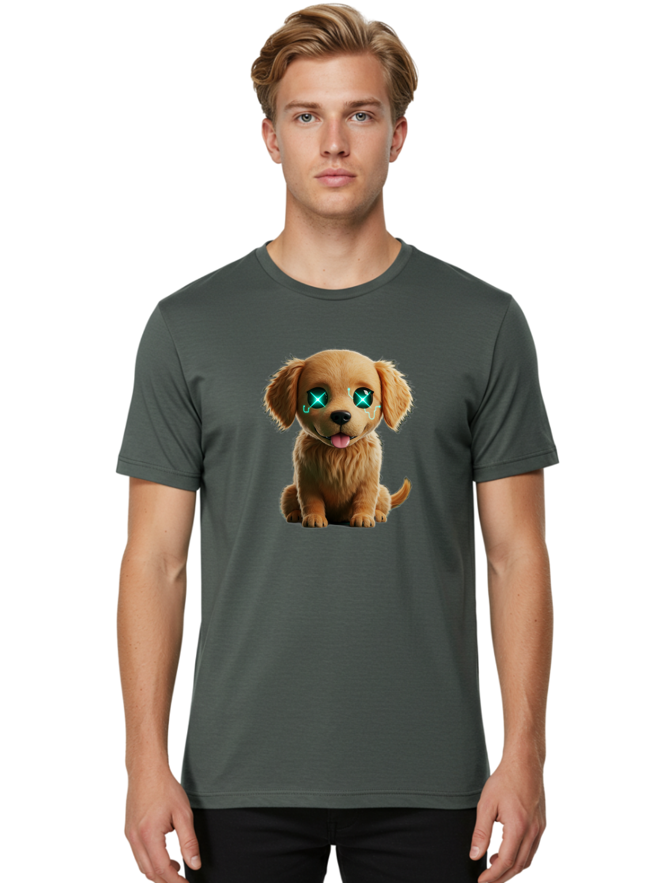 Crying-Puppy-1 Men'S Graphic Tee, 100% Cotton, Comfortable Casual Summer Wear, Machine Washable, Cute Dog, Cartoon-Style, Puppy Eyes, Sad Expression, Crying Tears, Sparkles, Digital Art, Kawaii, Adorable Animal, Funny Face Bab829