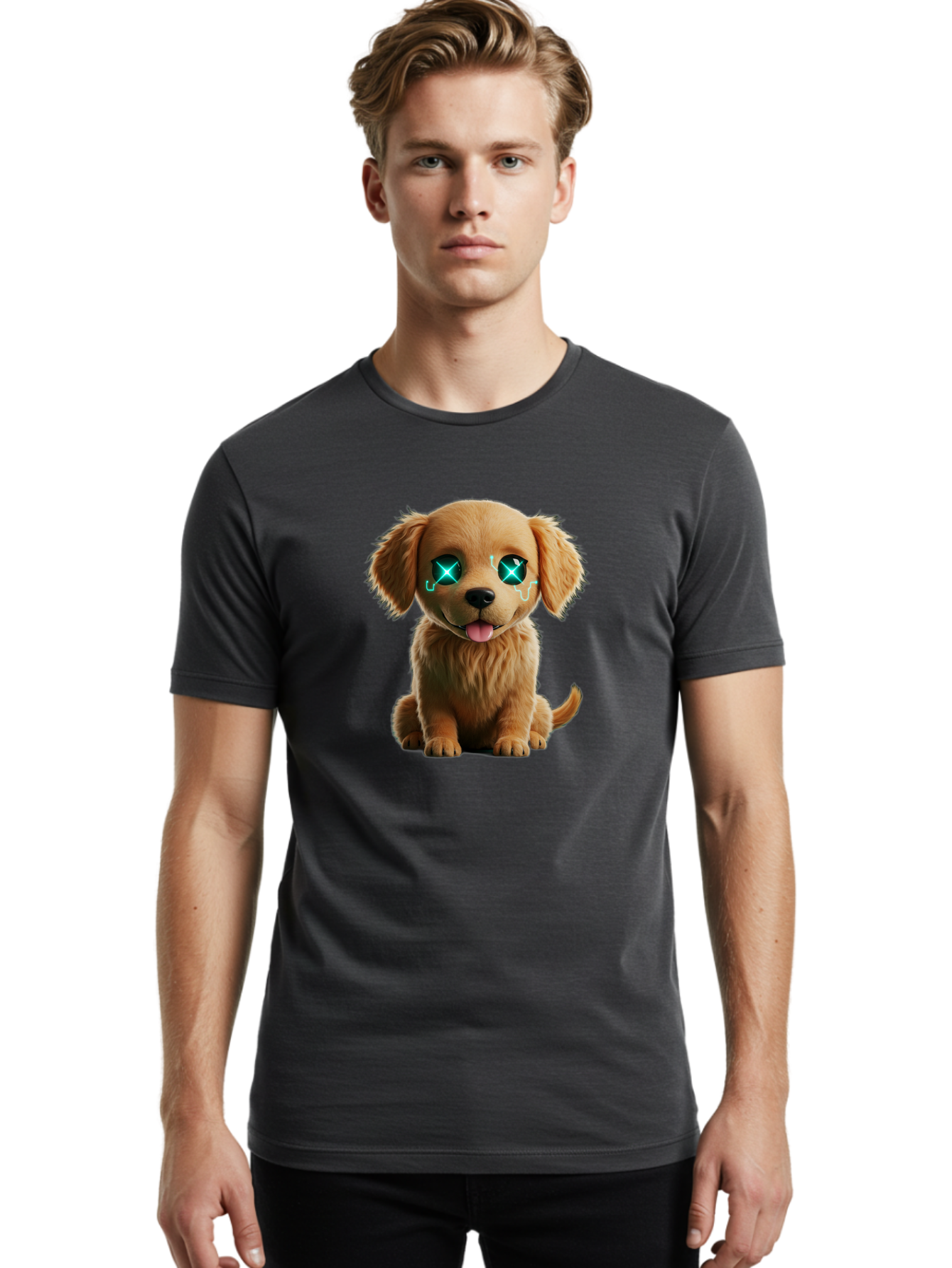 Crying-Puppy-1 Men'S Graphic Tee, 100% Cotton, Comfortable Casual Summer Wear, Machine Washable, Cute Dog, Cartoon-Style, Puppy Eyes, Sad Expression, Crying Tears, Sparkles, Digital Art, Kawaii, Adorable Animal, Funny Face Bab829
