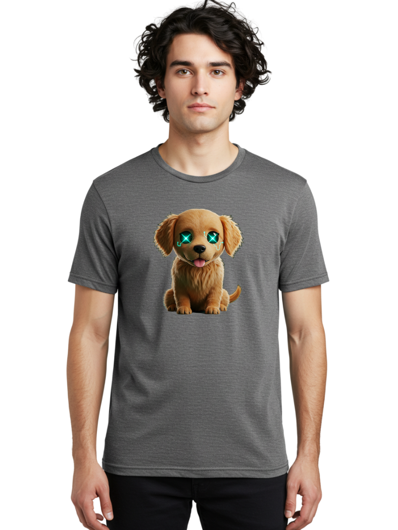 Crying-Puppy-1 Men'S Graphic Tee, 100% Cotton, Comfortable Casual Summer Wear, Machine Washable, Cute Dog, Cartoon-Style, Puppy Eyes, Sad Expression, Crying Tears, Sparkles, Digital Art, Kawaii, Adorable Animal, Funny Face Bab829