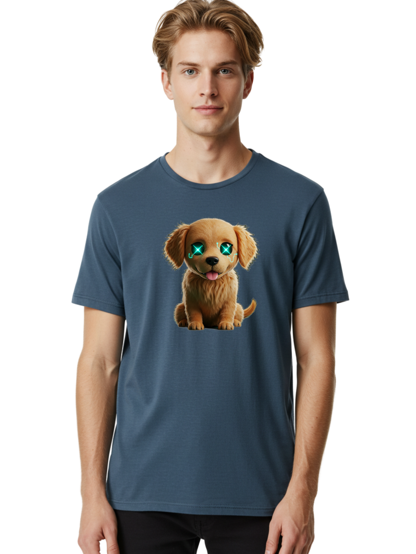 Crying-Puppy-1 Men'S Graphic Tee, 100% Cotton, Comfortable Casual Summer Wear, Machine Washable, Cute Dog, Cartoon-Style, Puppy Eyes, Sad Expression, Crying Tears, Sparkles, Digital Art, Kawaii, Adorable Animal, Funny Face Bab829