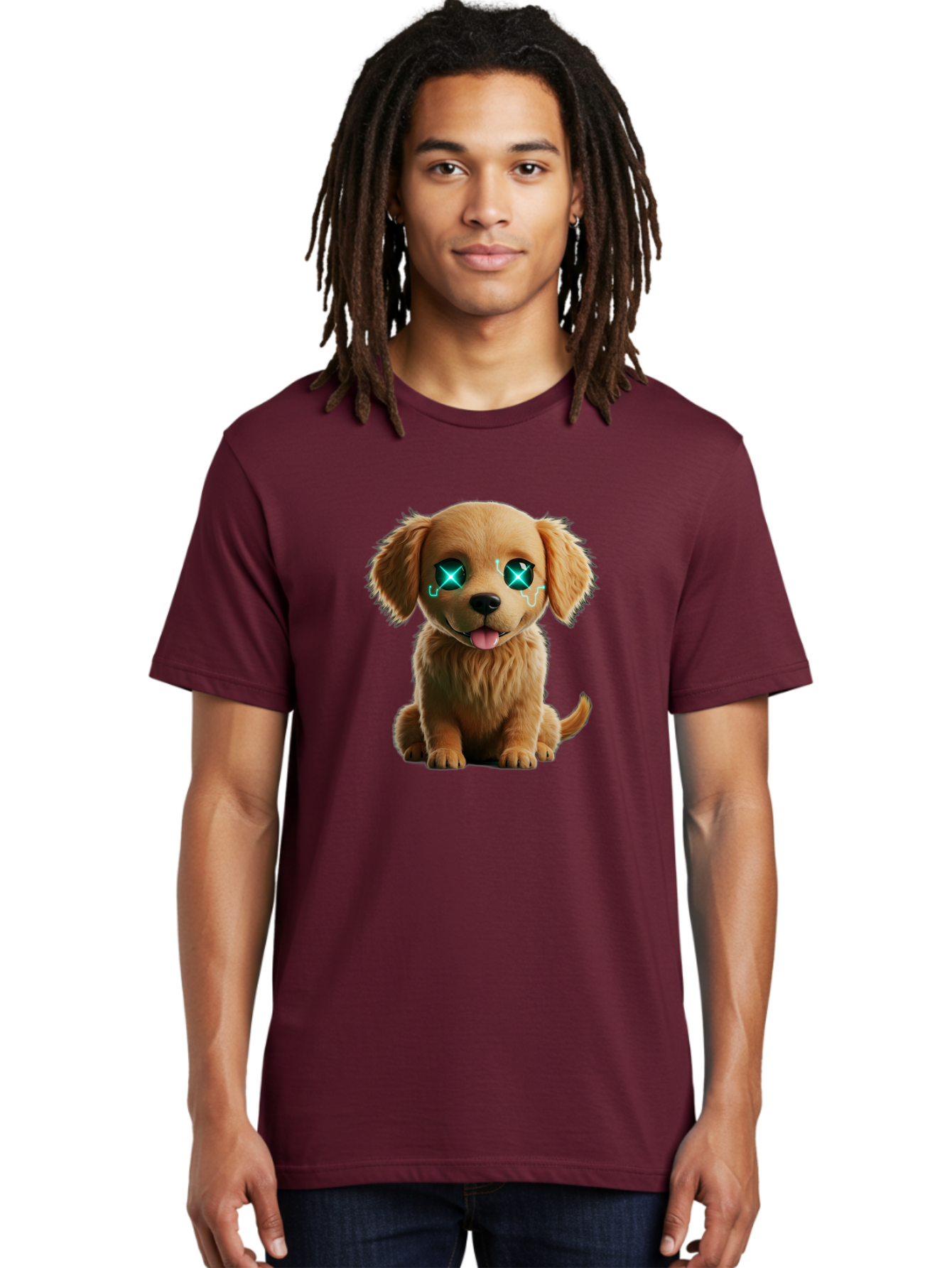 Crying-Puppy-1 Men'S Graphic Tee, 100% Cotton, Comfortable Casual Summer Wear, Machine Washable, Cute Dog, Cartoon-Style, Puppy Eyes, Sad Expression, Crying Tears, Sparkles, Digital Art, Kawaii, Adorable Animal, Funny Face Bab829