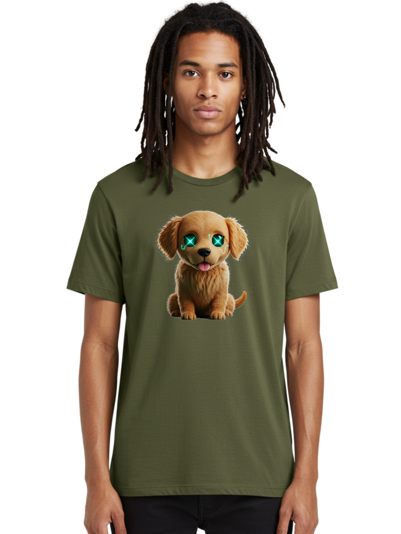 Crying-Puppy-1 Men'S Graphic Tee, 100% Cotton, Comfortable Casual Summer Wear, Machine Washable, Cute Dog, Cartoon-Style, Puppy Eyes, Sad Expression, Crying Tears, Sparkles, Digital Art, Kawaii, Adorable Animal, Funny Face Bab829
