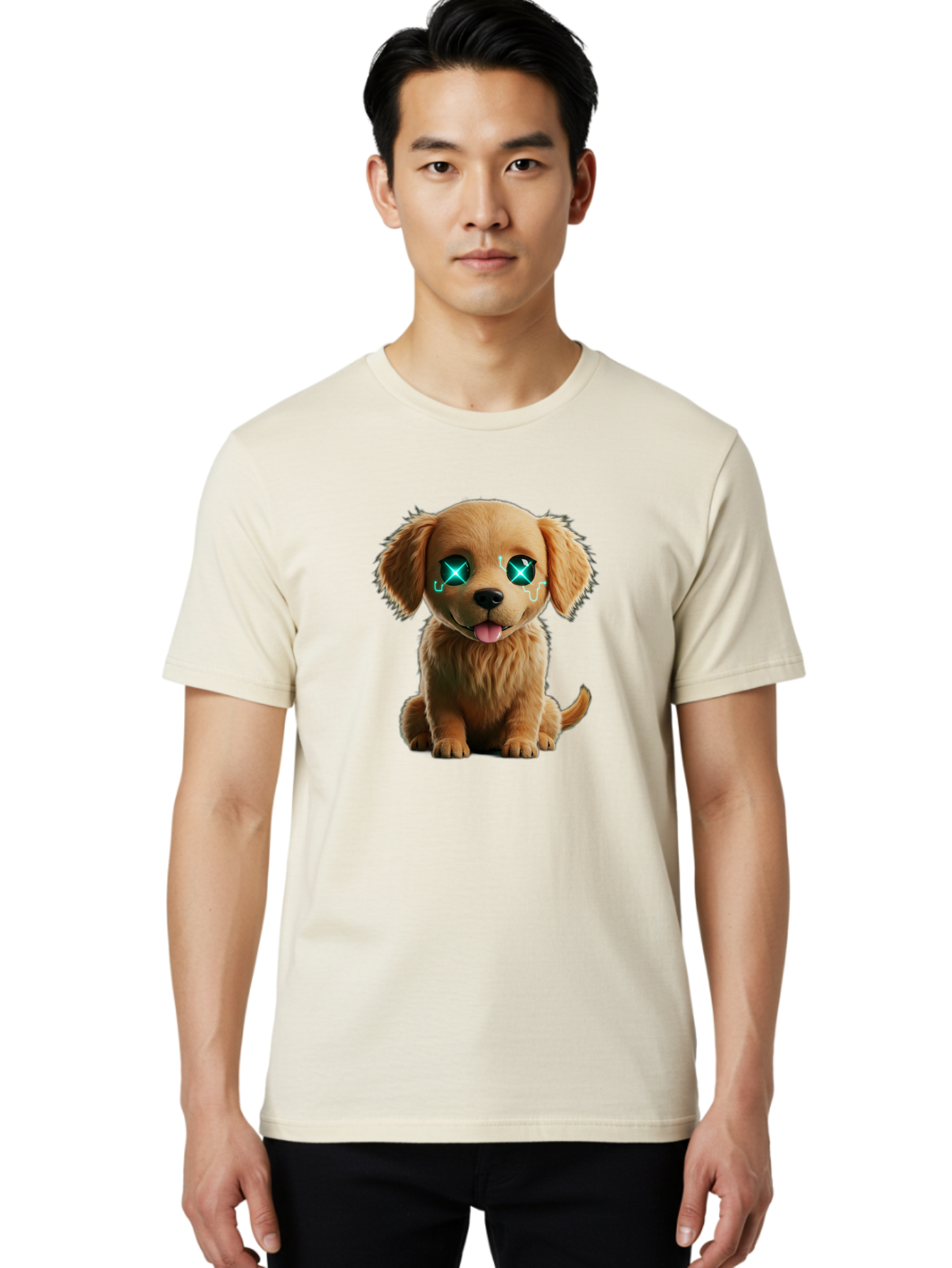 Crying-Puppy-1 Men'S Graphic Tee, 100% Cotton, Comfortable Casual Summer Wear, Machine Washable, Cute Dog, Cartoon-Style, Puppy Eyes, Sad Expression, Crying Tears, Sparkles, Digital Art, Kawaii, Adorable Animal, Funny Face Bab829