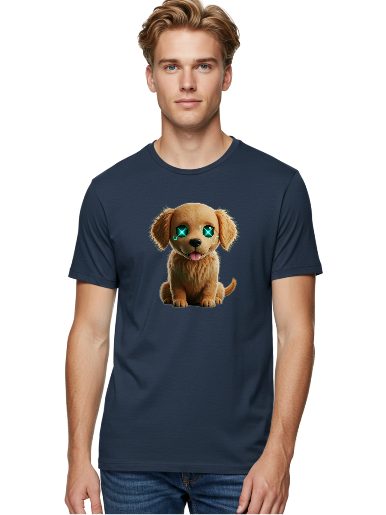 Crying-Puppy-1 Men'S Graphic Tee, 100% Cotton, Comfortable Casual Summer Wear, Machine Washable, Cute Dog, Cartoon-Style, Puppy Eyes, Sad Expression, Crying Tears, Sparkles, Digital Art, Kawaii, Adorable Animal, Funny Face Bab829