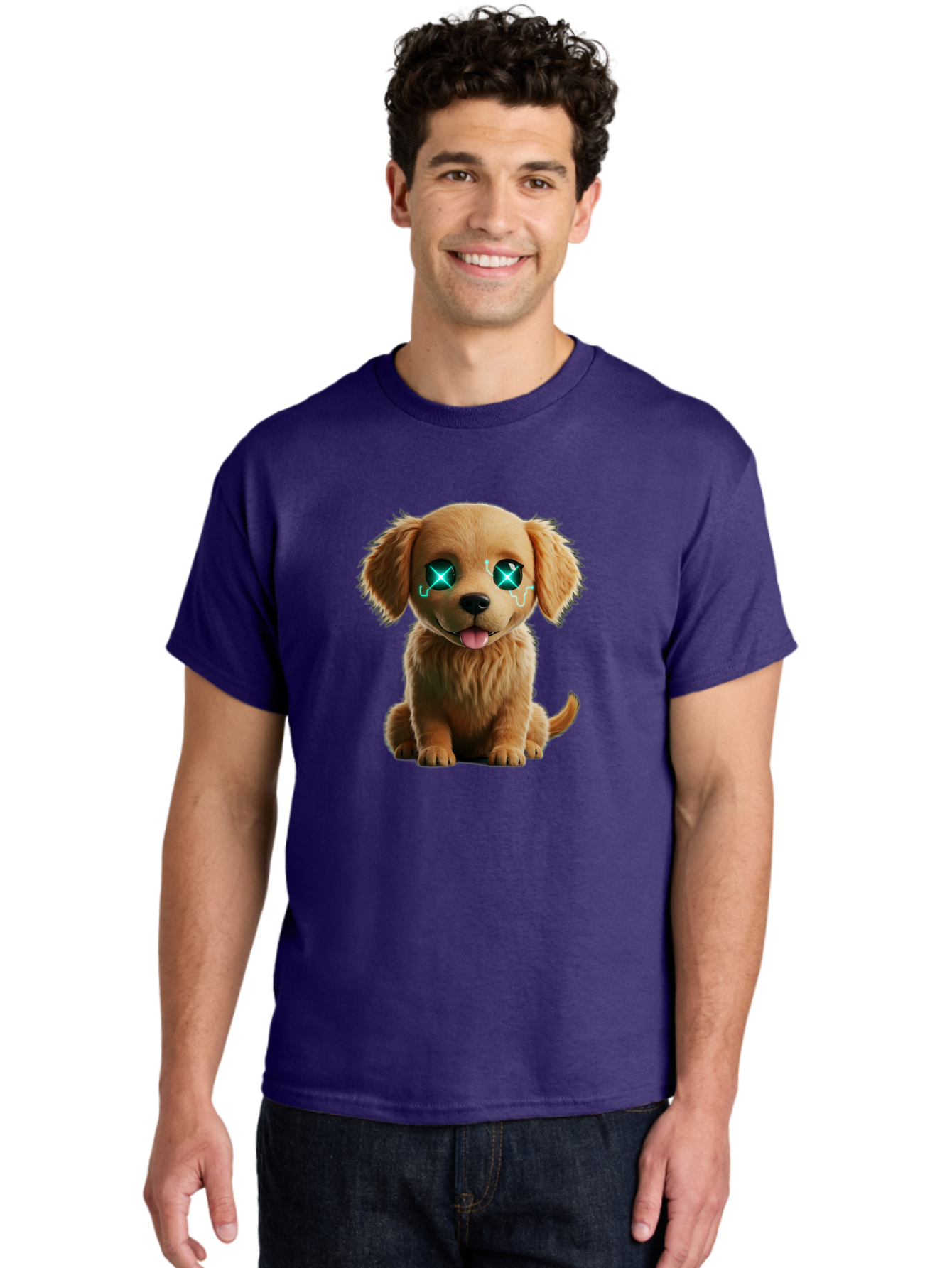 Crying-Puppy-1 Men'S Graphic Tee, 100% Cotton, Comfortable Casual Summer Wear, Machine Washable, Cute Dog, Cartoon-Style, Puppy Eyes, Sad Expression, Crying Tears, Sparkles, Digital Art, Kawaii, Adorable Animal, Funny Face Bab829